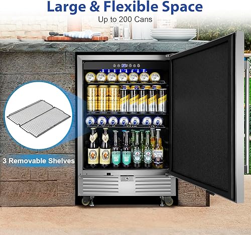 Miniatura 5 de FoMup Refrigerador exterior de 24 pulgadas con cerradura, refrigerador bajo encimera con ruedas, 180 latas, congelador duradero e impermeable para