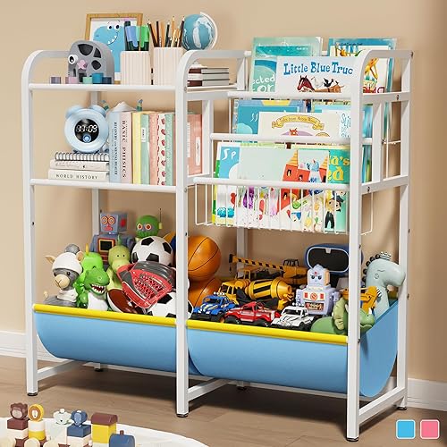 Estantería 3 en 1 para niños y organizador de almacenamiento de juguetes, organizador de libros Montessori para bebés, estante de exhibición de