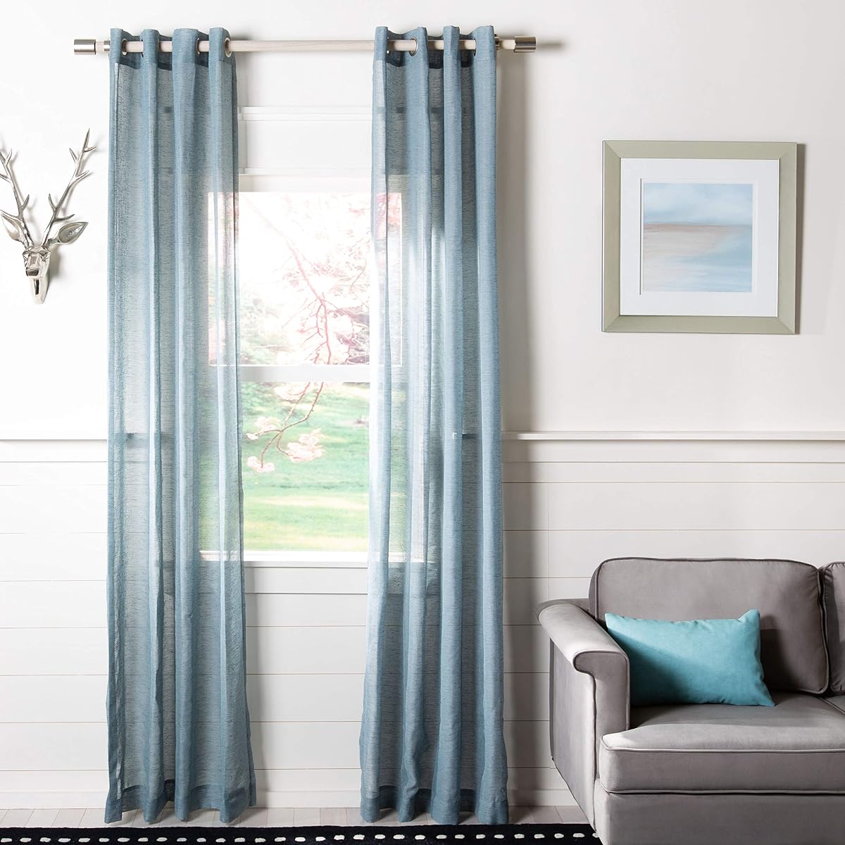 SAFAVIEH Home Cortina Alina Beige Transparente 52" x 96" Panel de cortina para ventana con ojales