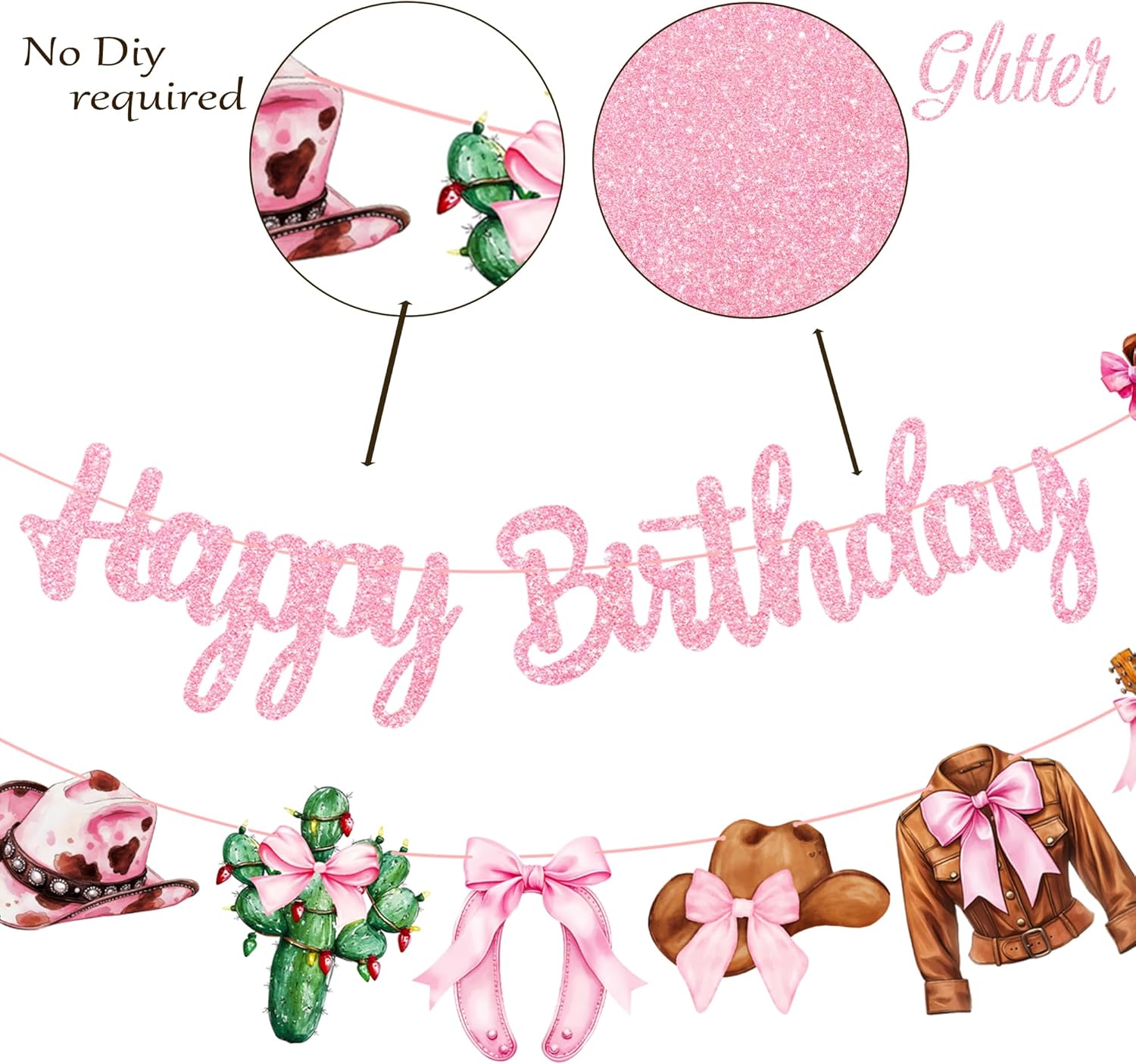 Western Cowgirl Birthday Party Supplies Glitter Pink Coquette Bow Birthday Banners 3PCS Bow and Boots Hanging Decorations Disco Cowgirl Cutout Banners for Wild West Theme Bachelorette Decor - Image 5