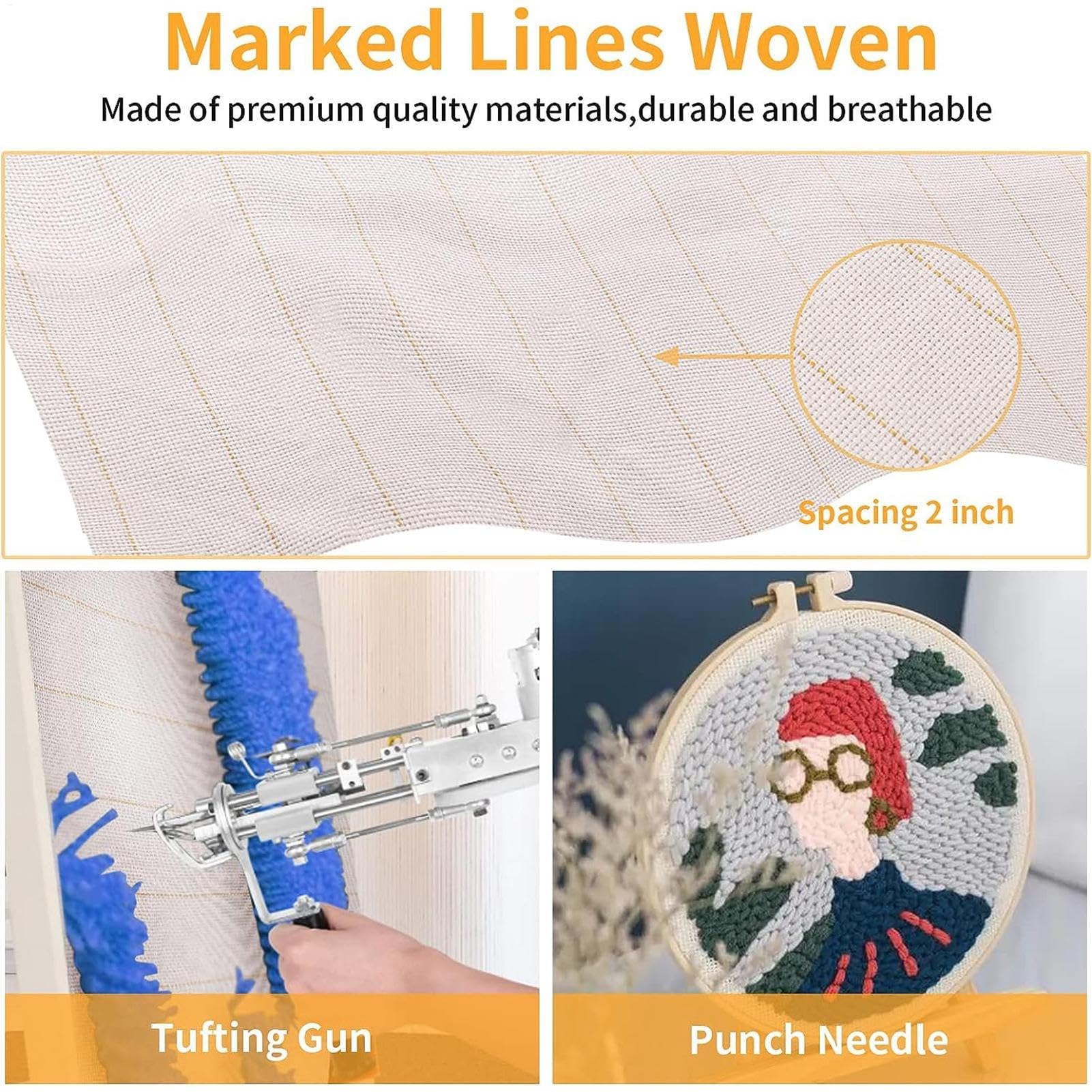 Tejido de Apoyo para moquetas, Alfombra de Tela de Monje, Alfombra con líneas marcadas | Tejido Antideslizante para Hacer tufting
