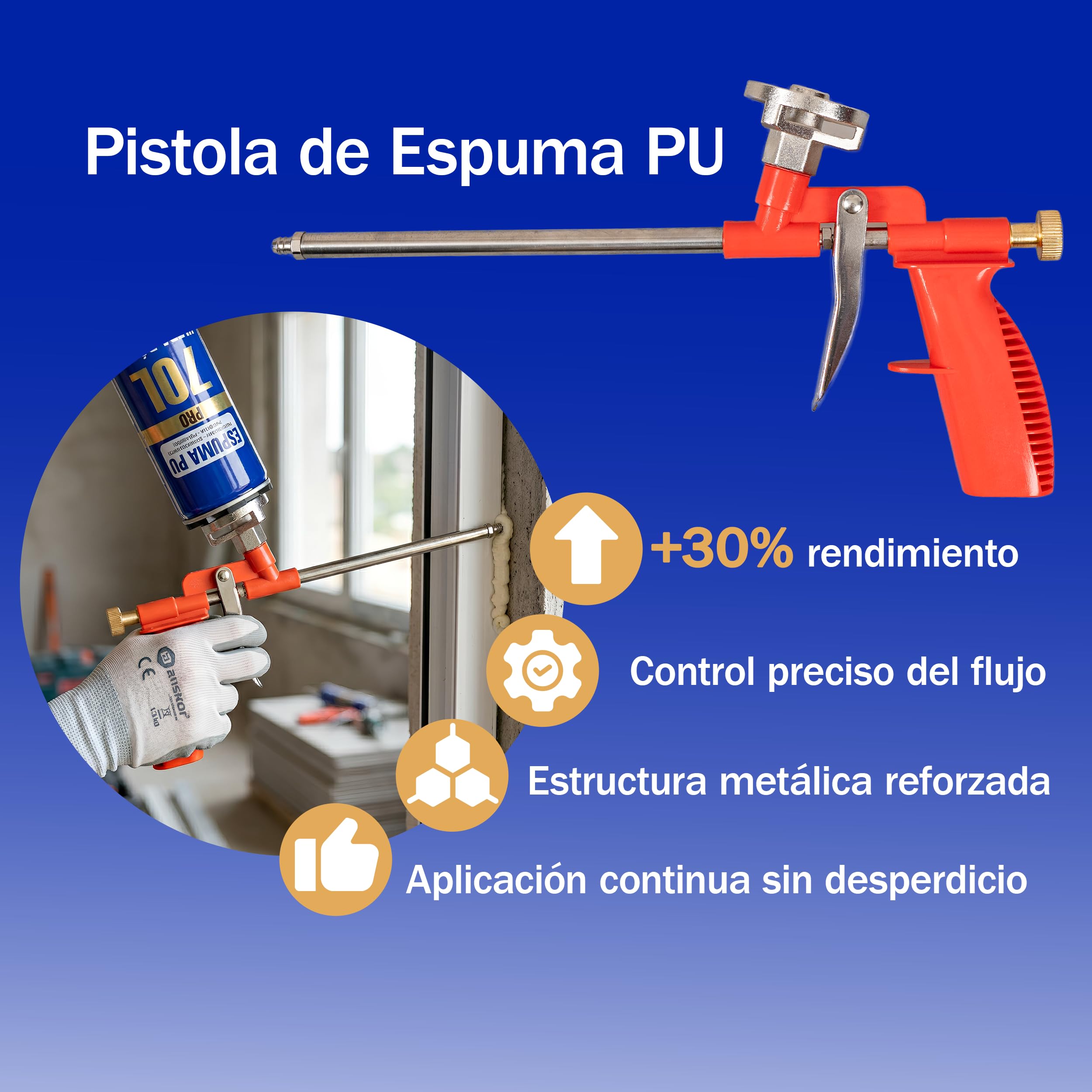 Etrexonline Kit Espuma de Poliuretano 70L Ultra Rápida – 12 Botes de 750ml + Pistola Aplicadora + Limpiador 500ml, Espuma Expansiva para Sellado y Aislamiento