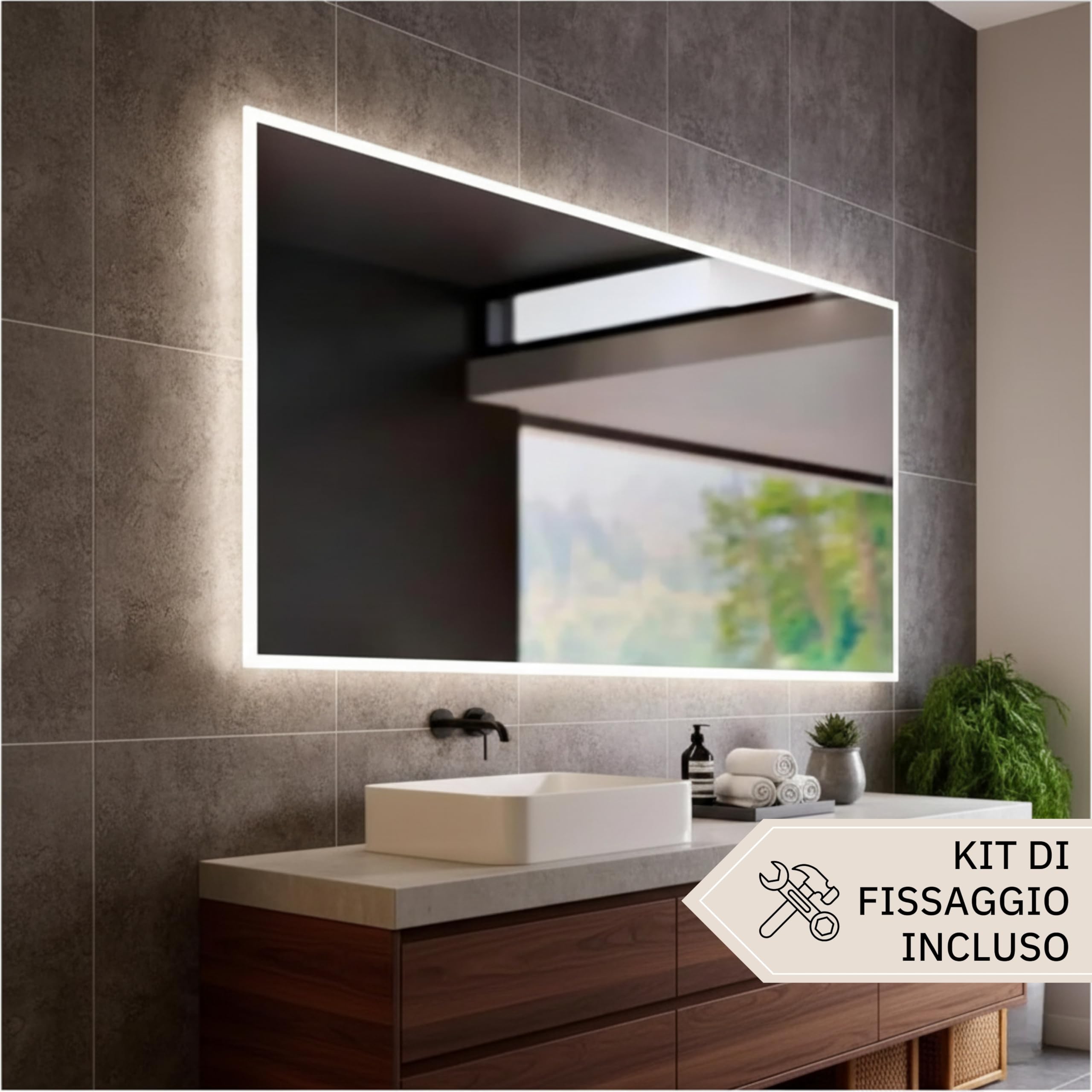 STYLE GLASS Specchiera bagno Luce LED 4000K, LUNA 120x60 cm Specchio Grande da Parete Luce Naturale, Moderno,Made In Italy