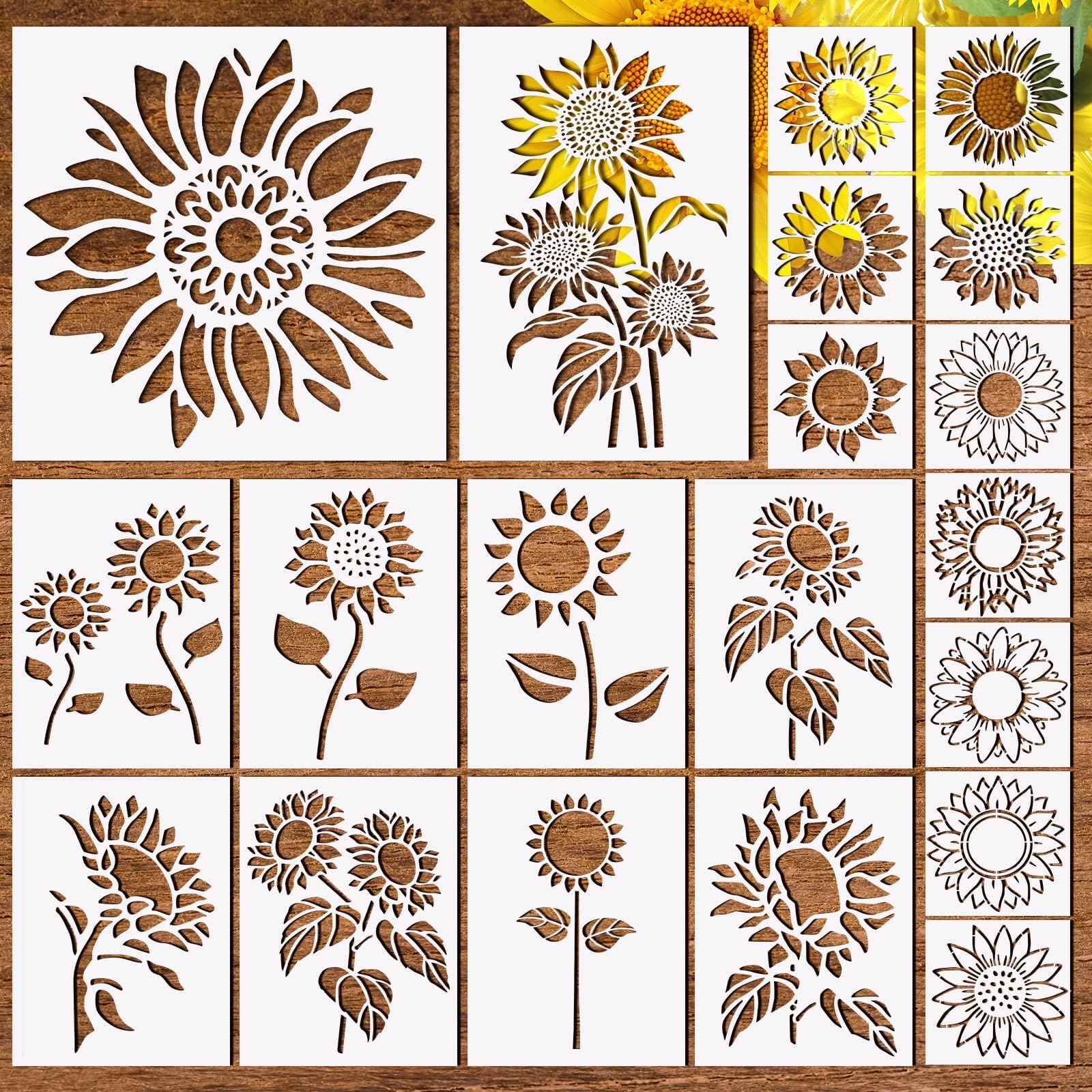 20 Pieces Sunflower Stencils Reusable Sunflowers Flower Stencils for Painting on Wood Wall Floral Stencil for Painting on Furniture,Canvas, Paper,