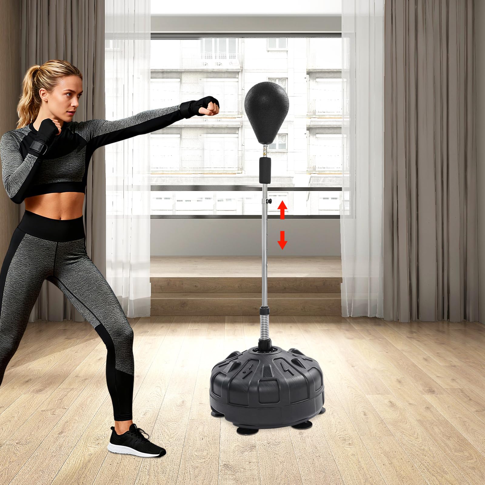 Punzonatrice con supporto, in schiuma con 6 ventose, altezza regolabile 120-160 cm, attrezzatura da boxe per allenamento, attrezzature da boxe, antistress e fitness