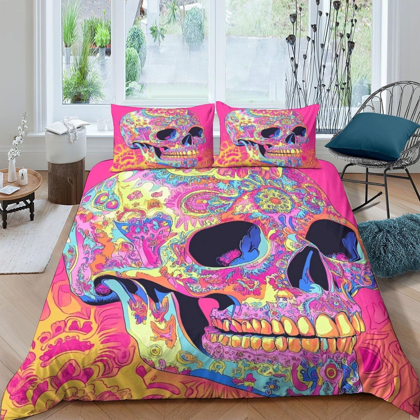 Ctjqhvkz Style-8 3D Printed Psychedelic Skull Fitted Sheet Microfiber Soft Anti-Slip Mattress Cover For Bedroom Dorm Decorative Bedding Single（135X200cm）