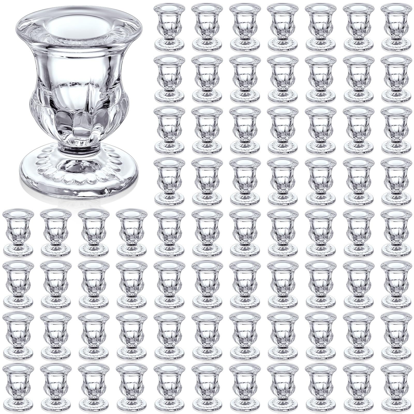 foaincore 78 pack glass candlestick holders bulk 2.5 inch taper candle holders small ritual candle stand table centerpieces for wedding christmas valentine's festival party dining decorations (clear)