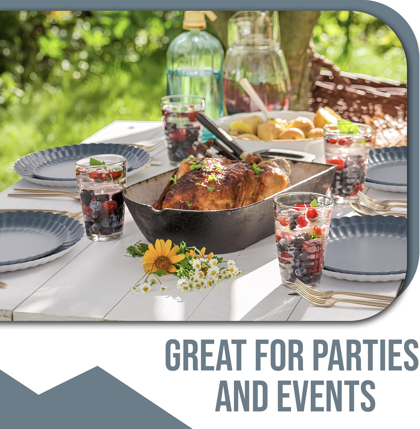 Trendables Floral Paper Plates 8.5 Inch & 10.5 Inch 80 Pcs Dinner Plate Set Fancy Disposable Plates for Party for 40 Guests 40 X 8 & 40 X 10 Large & Small Paper Plate Set for Parties Slate Blue - Image 6