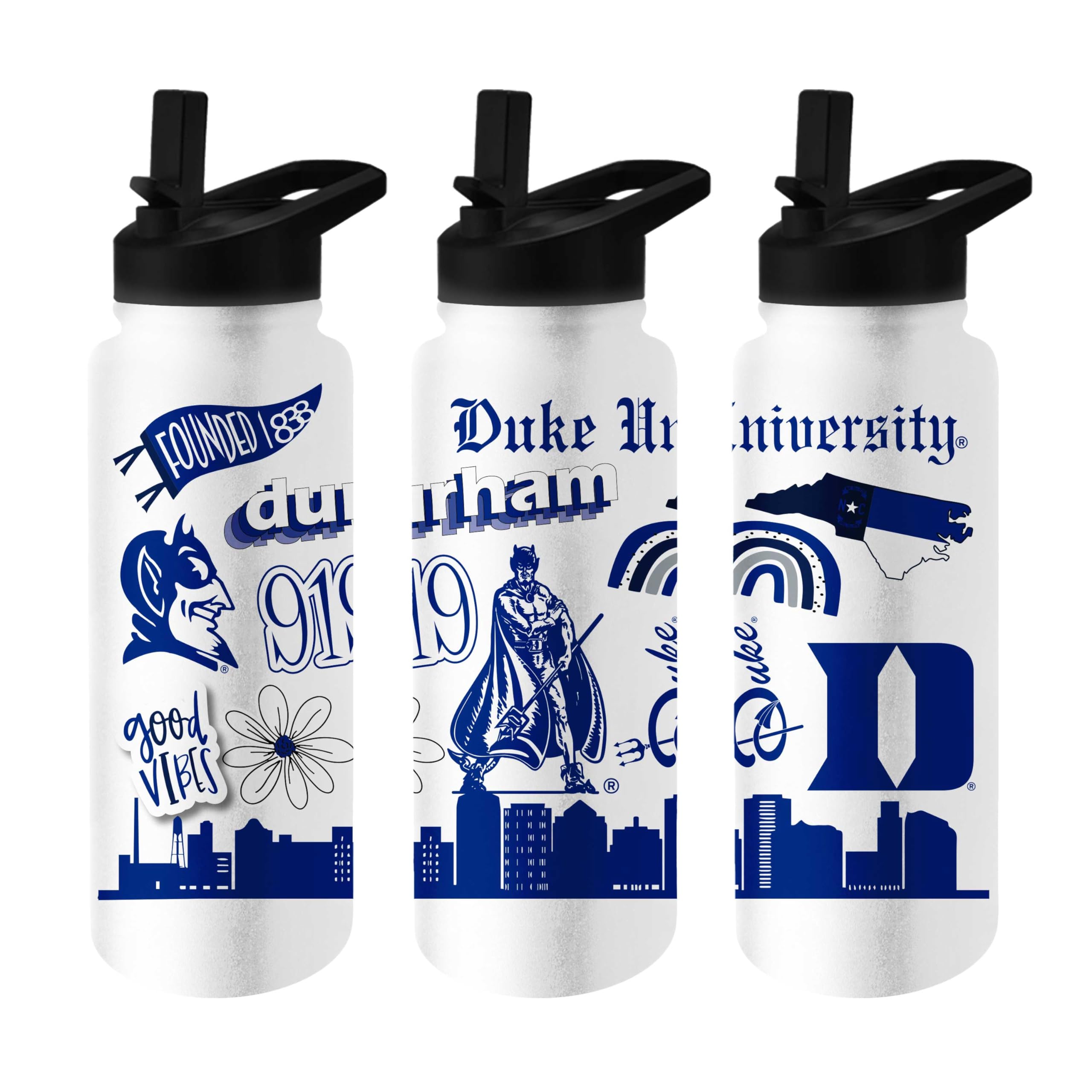 Logo Brands NCAA Native 34 oz Quencher Water Bottle - | Local Icons Design | Double-Wall Insulated| Leak-Proof Lid &amp; Built-In Straw