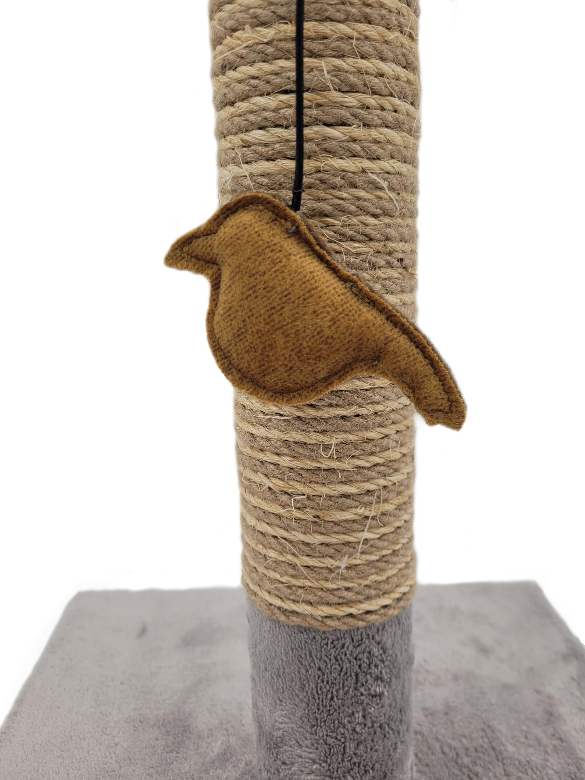 Tyrol | Tiragraffi per gatti 42 cm | Tiragraffi gatto in sisal e poliestere resistente, forma semplice con giocattolo uccello, raschietto gatto dal design moderno, colore grigio chiaro, 30 x 30 cm