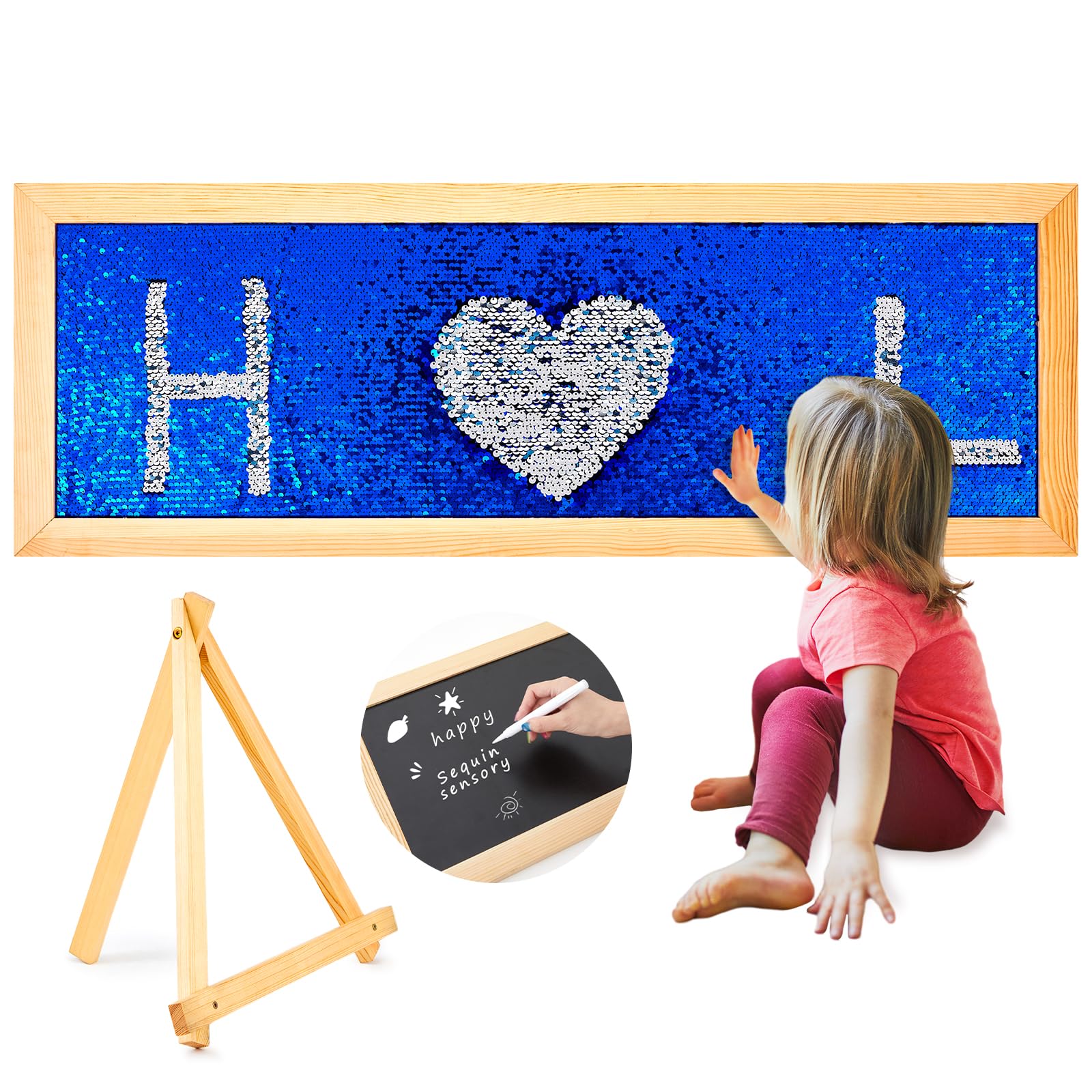Large Sensory Wall Panel for Kids Sequin Sensory Wall Frame 35. 44 x 12. 6 Inches Hanging Walls Panel Reversible Sequin Flip Fabric Board Autism for Special Classrooms Needs Decor