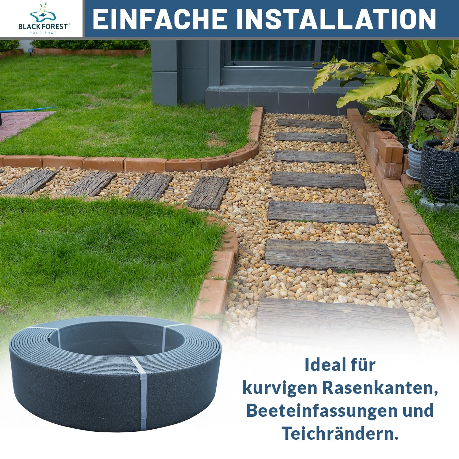 Teichrandband 14cm 20m Rolle PondEdge Teichrandsystem stabile Rasenkante Kunststoff Beetumrandung Kapillarsperre 20m x 14cm