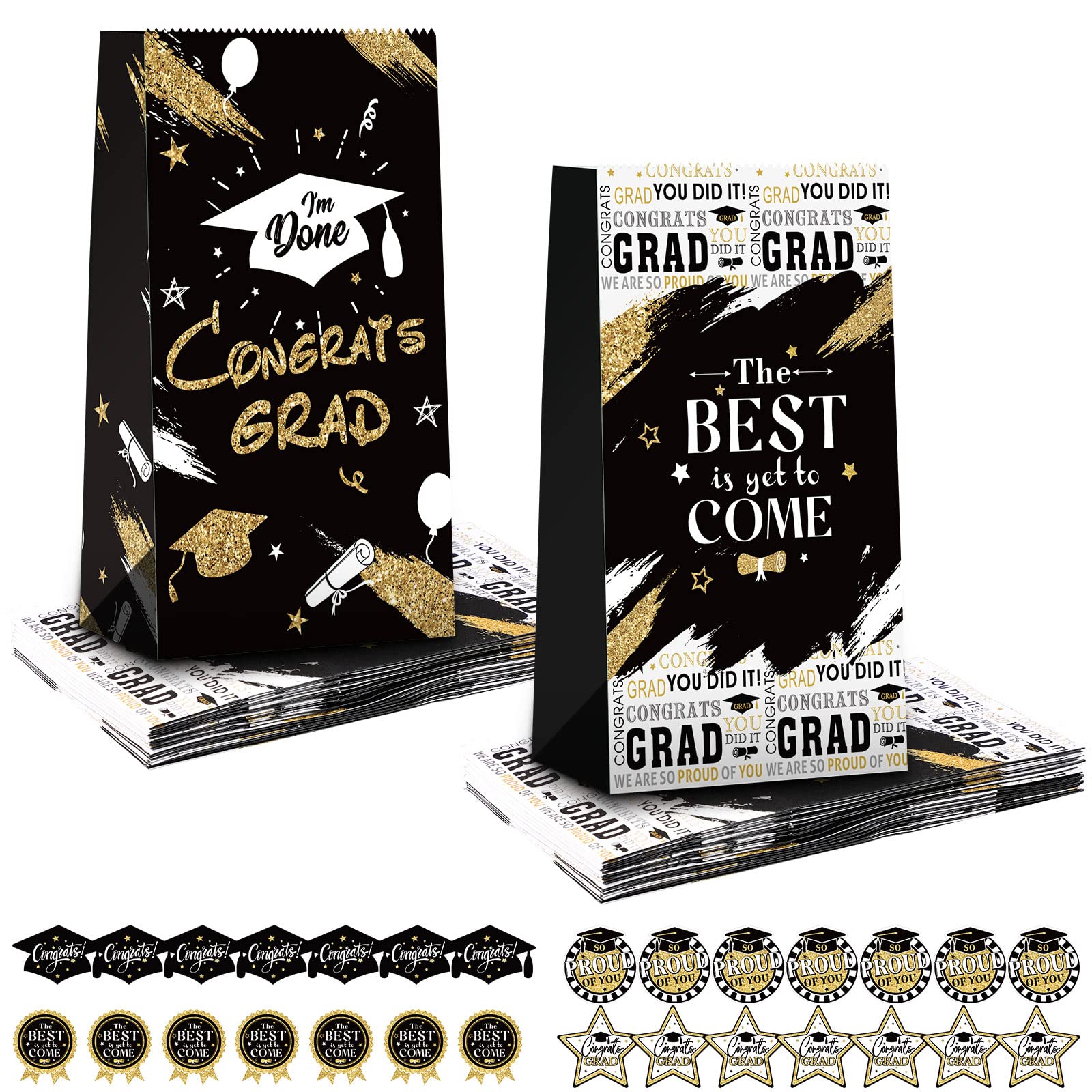 Teling 28 Set 2026 Graduation Gift Paper Bags with Stickers Congrats Grad Goodie Bag Thank You Candy Bags for Graduation Party Favor Decorations
