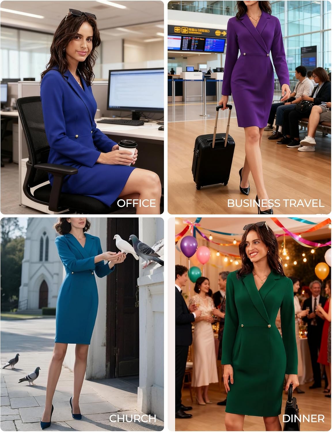 GRACE KARIN Work Dresses for Women 2025 Long Sleeve Business Dress Elegant Wrap Church Office Sheath Dress with Pockets - Image 2