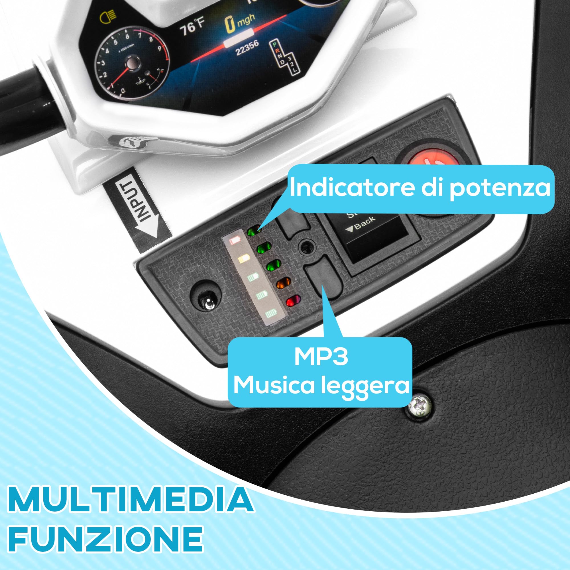 AIYAPLAY Quad Elettrico per Bambini 12V, Auto Elettrica per Bambini con 2 Motori, 5 km/h, Sospensioni, Fari LED, MP3, per 37-60 Mesi, Interno ed Esterno, Bianco