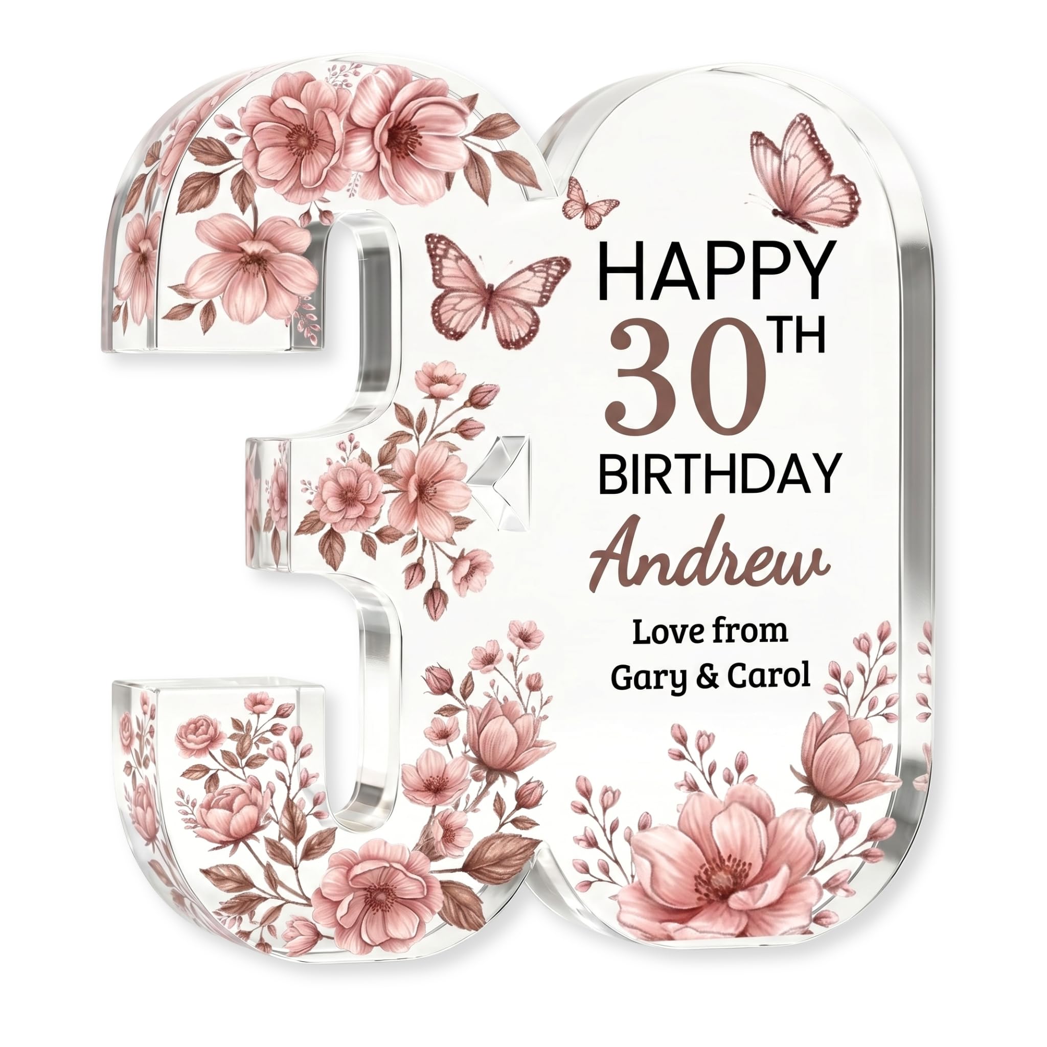 Personalised 30th Birthday Plaque for Her, Acrylic Keepsake Gift, Birthday Card Alternative (Blush Pink Floral)