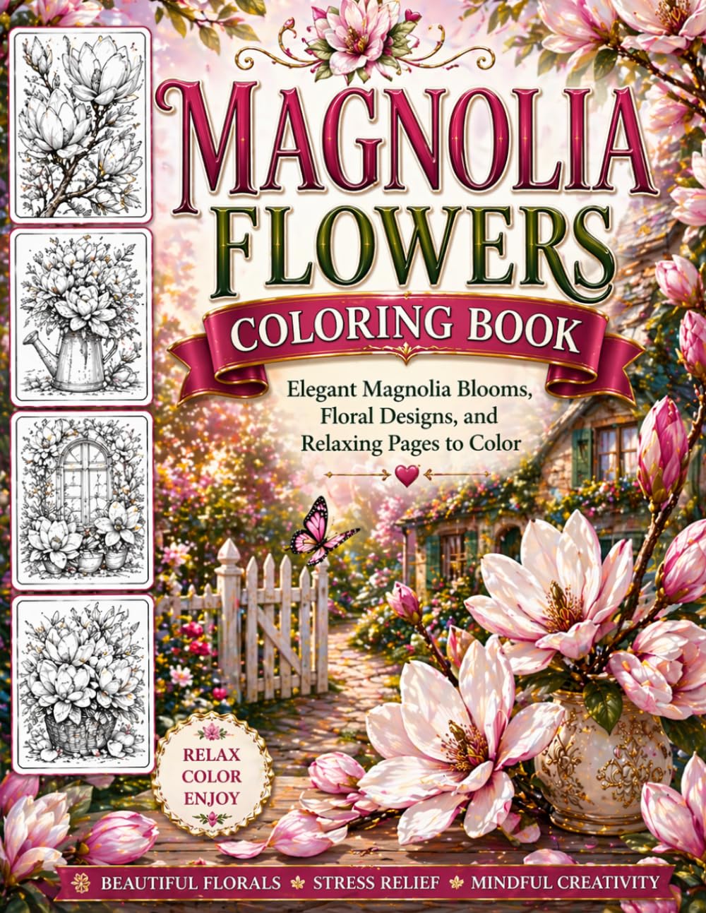 Magnolia Flowers Coloring Book: Elegant Magnolia Blooms, Floral Designs, and Relaxing Pages to Color
