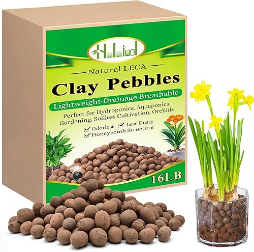 Halatool 16LB de guijarros de arcilla orgánica de 4mm-16mm Leca para plantas 100% natural, ligera, guijarros de arcilla Hydroton para hidroponía,