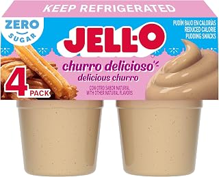 Jell-O Zero Sugar Churro Delicioso with Other Natural Flavors Ready-to-Eat Pudding Snack Cups, 4 ct Cups