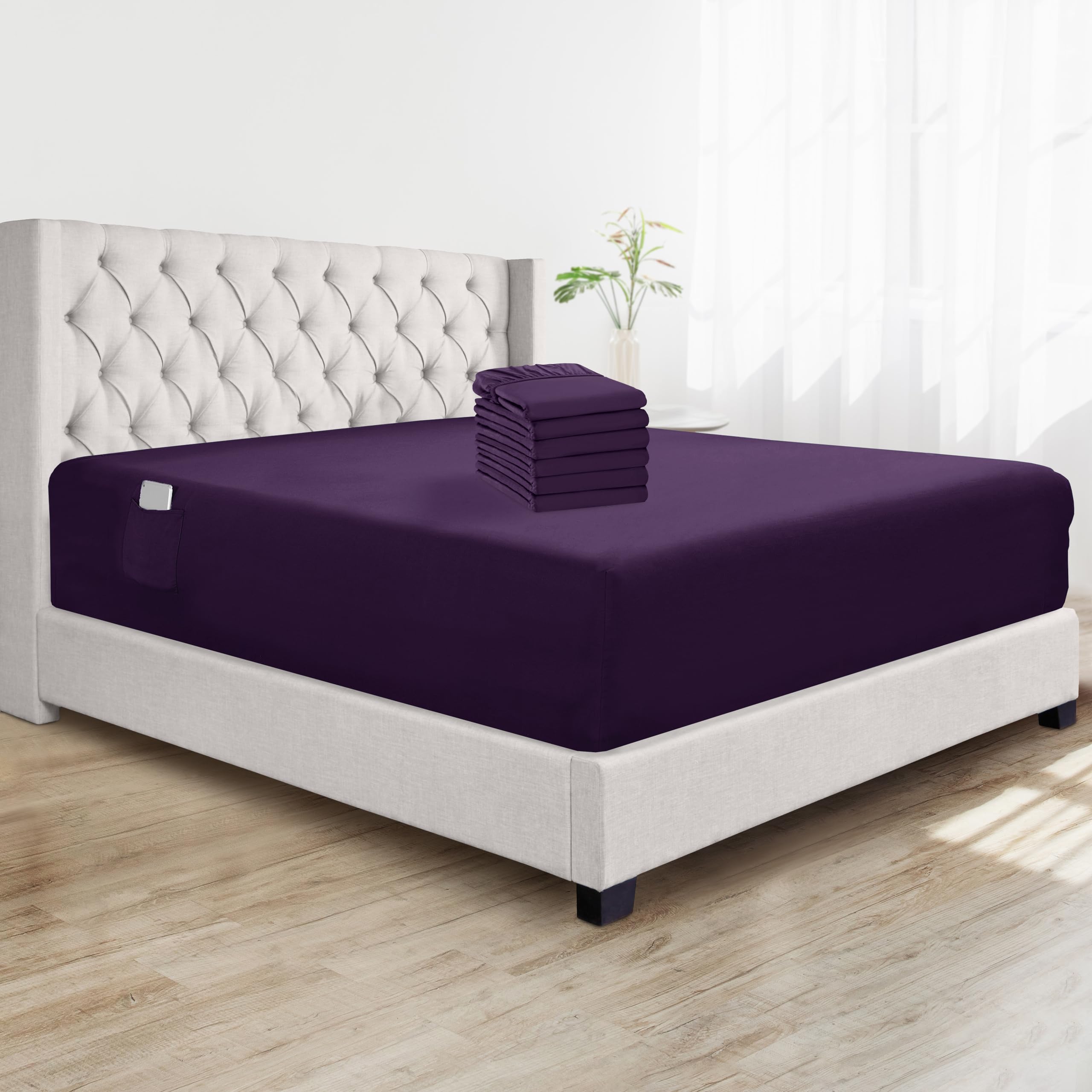 Elegant Comfort Super miękkie prześcieradło z mikrofibry w jakości hotelowej na wysoki materac do 53 cm, z dwustronnymi inteligentnymi kieszeniami, rozmiar Twin XL, 6-pak