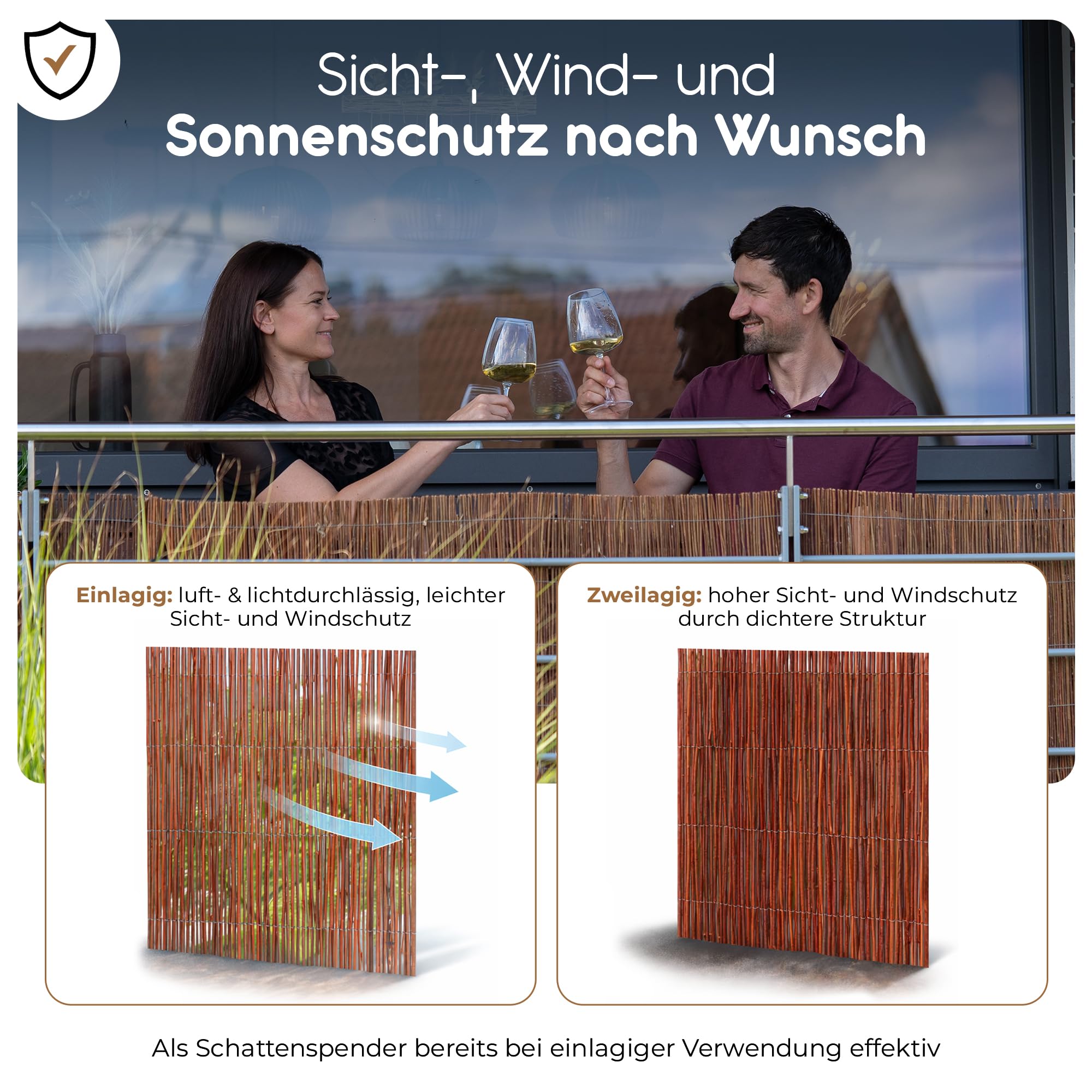 BOOGARDI Weidenmatte - 20 Größen - Weidenzaun 160 cm hoch x 500 cm lang - Sichtschutzmatte Balkonverkleidung Gartenzaun Sichtschutz Zaun Garten Balkon Sichtschutzzaun Holz Weide
