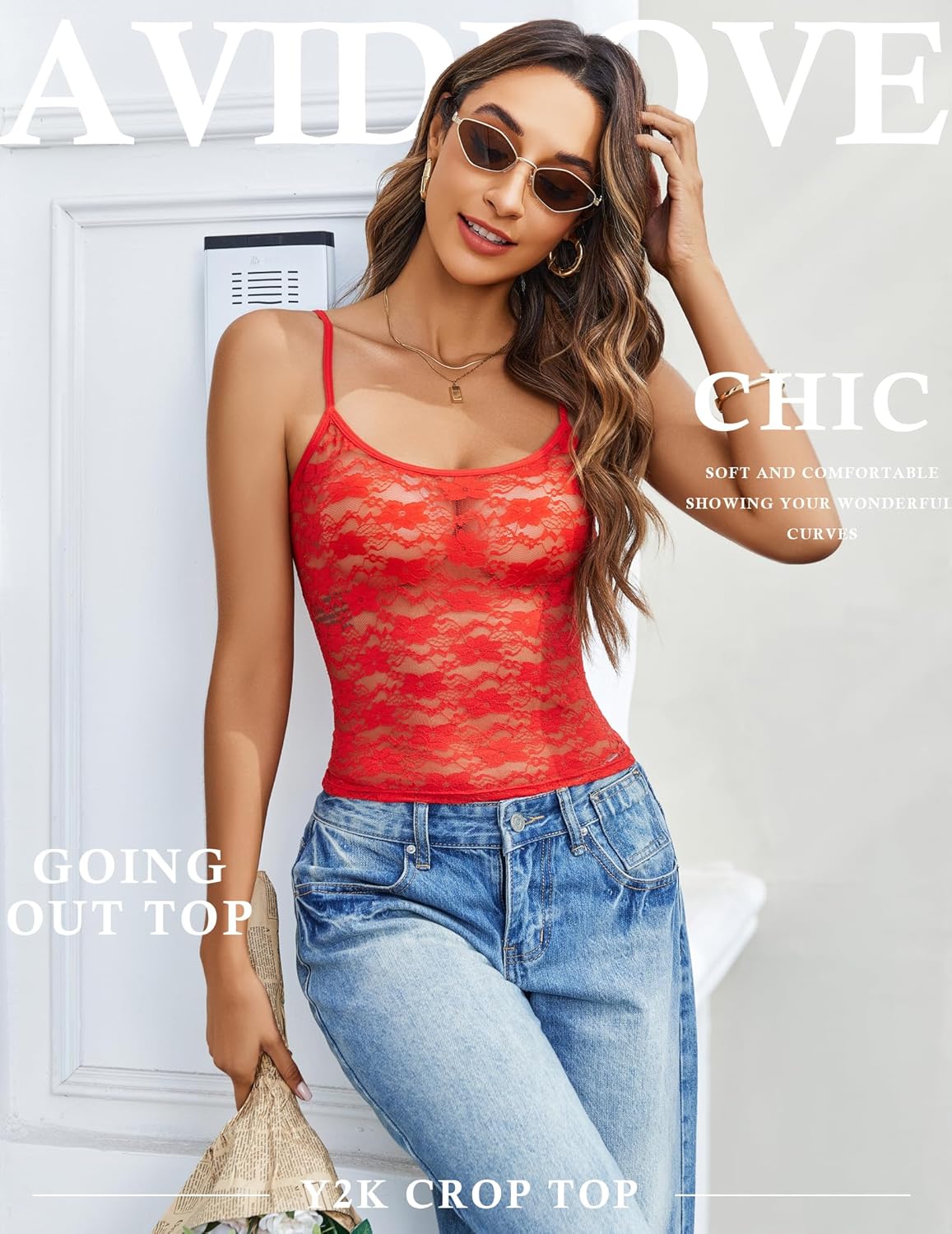 Avidlove Bralettes for Women Lace Spaghetti Strap Camisole Y2k Crop Tops Going Out Tank Tops - Image 5