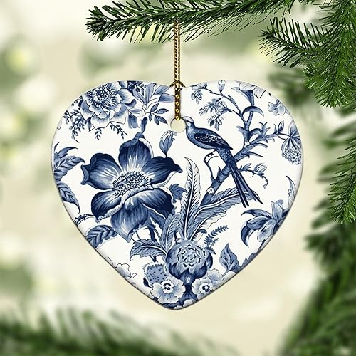Miniatura 9 de Adorno navideño de cerámica con forma de corazón, estampado de leopardo, guepardo, estilo chinoiserie, adornos caqui y beige, adornos de porcelana