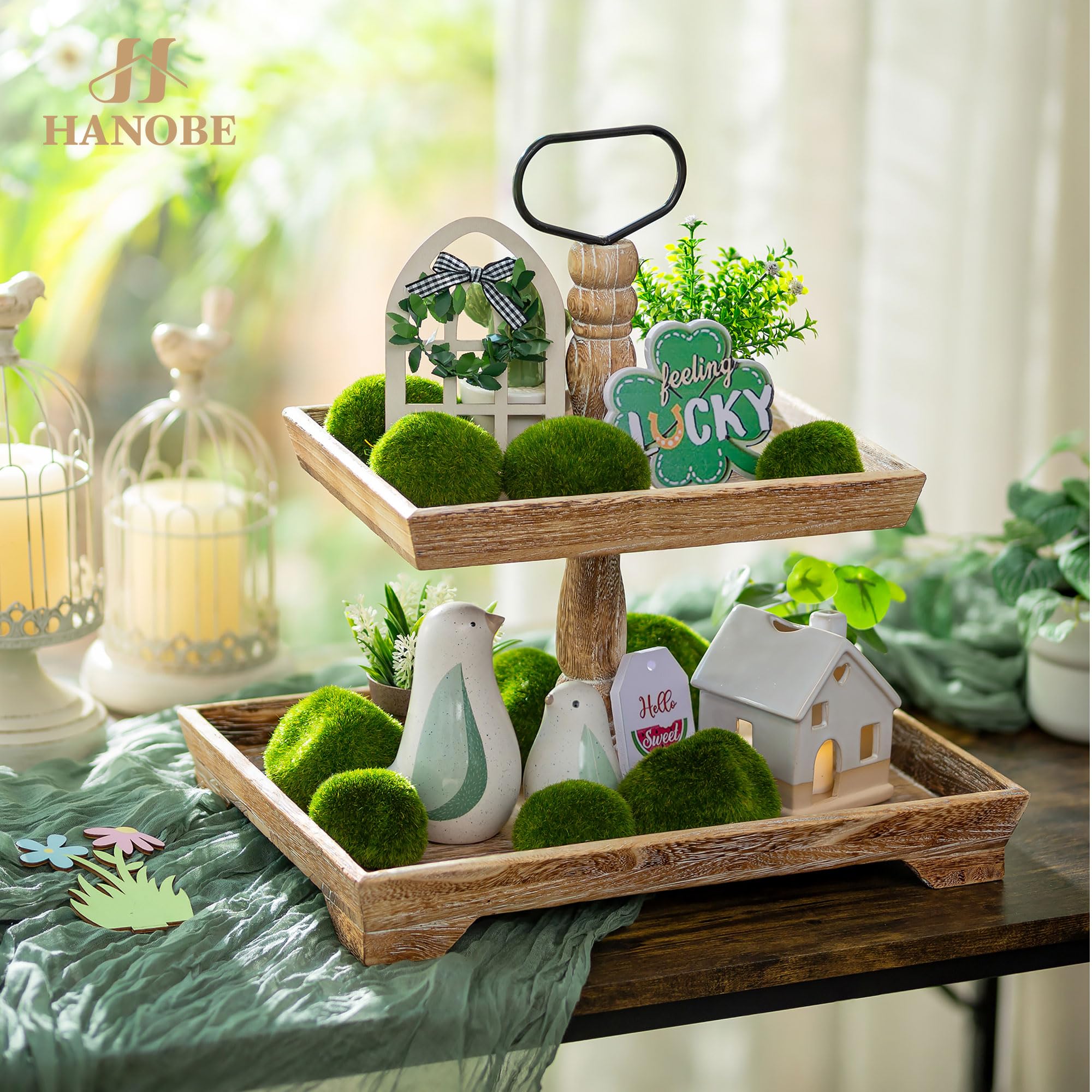 Vassoio Legno Rustico A 2 Livelli Hanobe - Centrotavola Decorativo Per Tutte Le Stagioni - Foto 2