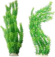 Hamiledyi Extra Large 23 Inch Tall Artificial Aquarium Plants, 2 Pack Plastic Fish Tank Decor Safe for All Fish, Green PVC Greenery
