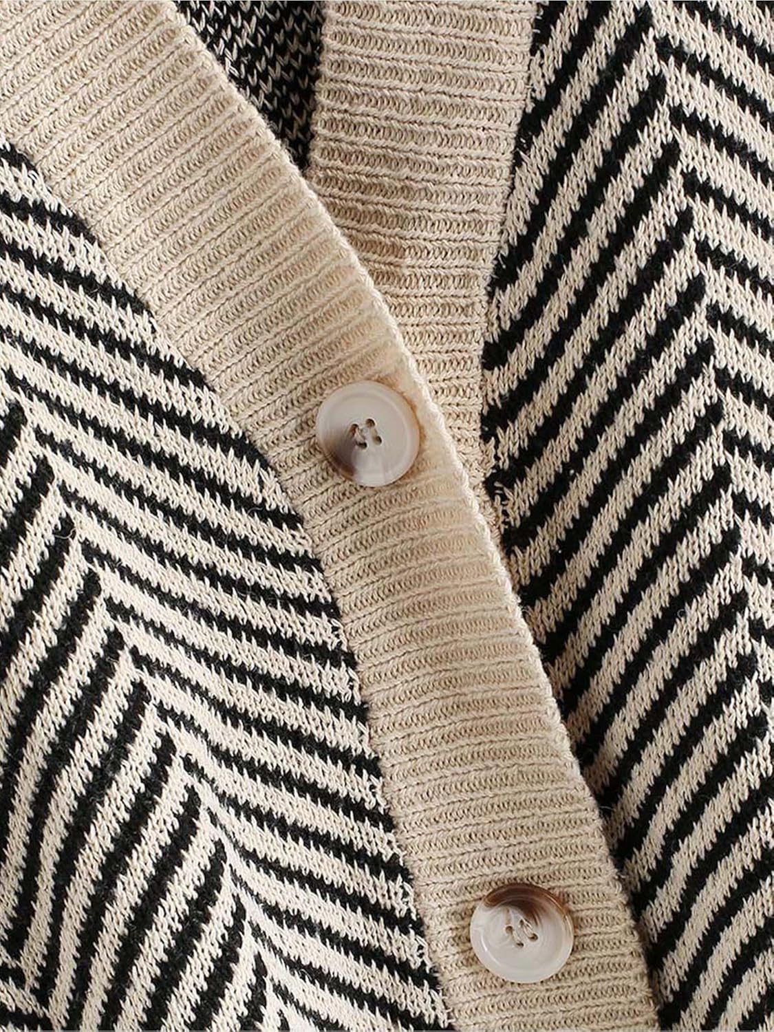 ZAFUL Women's Striped Cardigan Long Sleeve Button Up Open Front Knit Oversized Sweater - Image 4