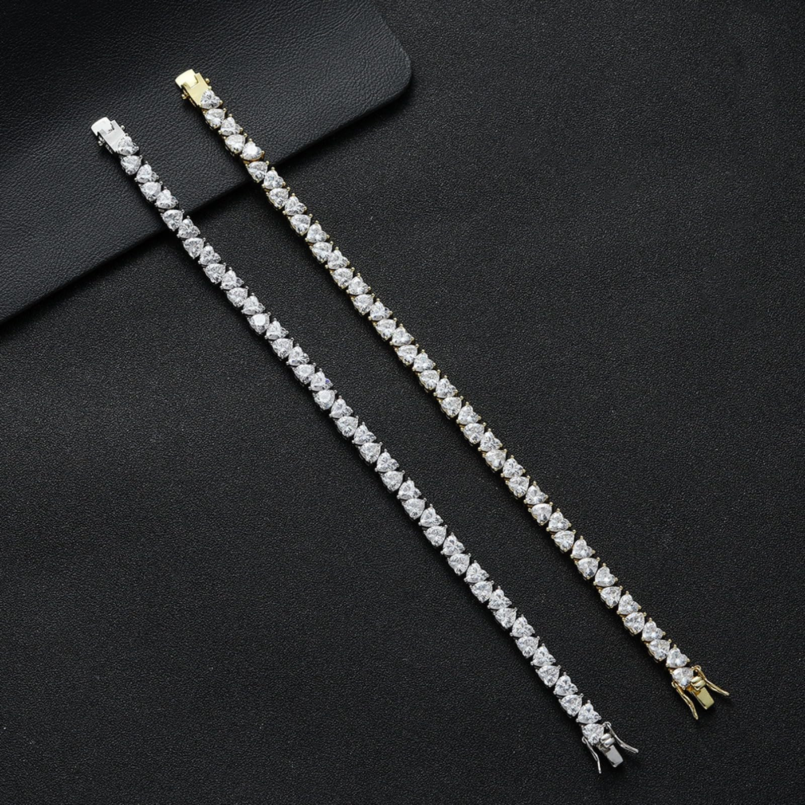 Bransoletki damskie. 5MM bransoletki tenisowe dla kobiet pozłacane 18-karatowym złotem klasyczna bransoletka z symulowanym diamentem serce wycięte CZ bransoletki dla kobiet ślubna biżuteria na studnió