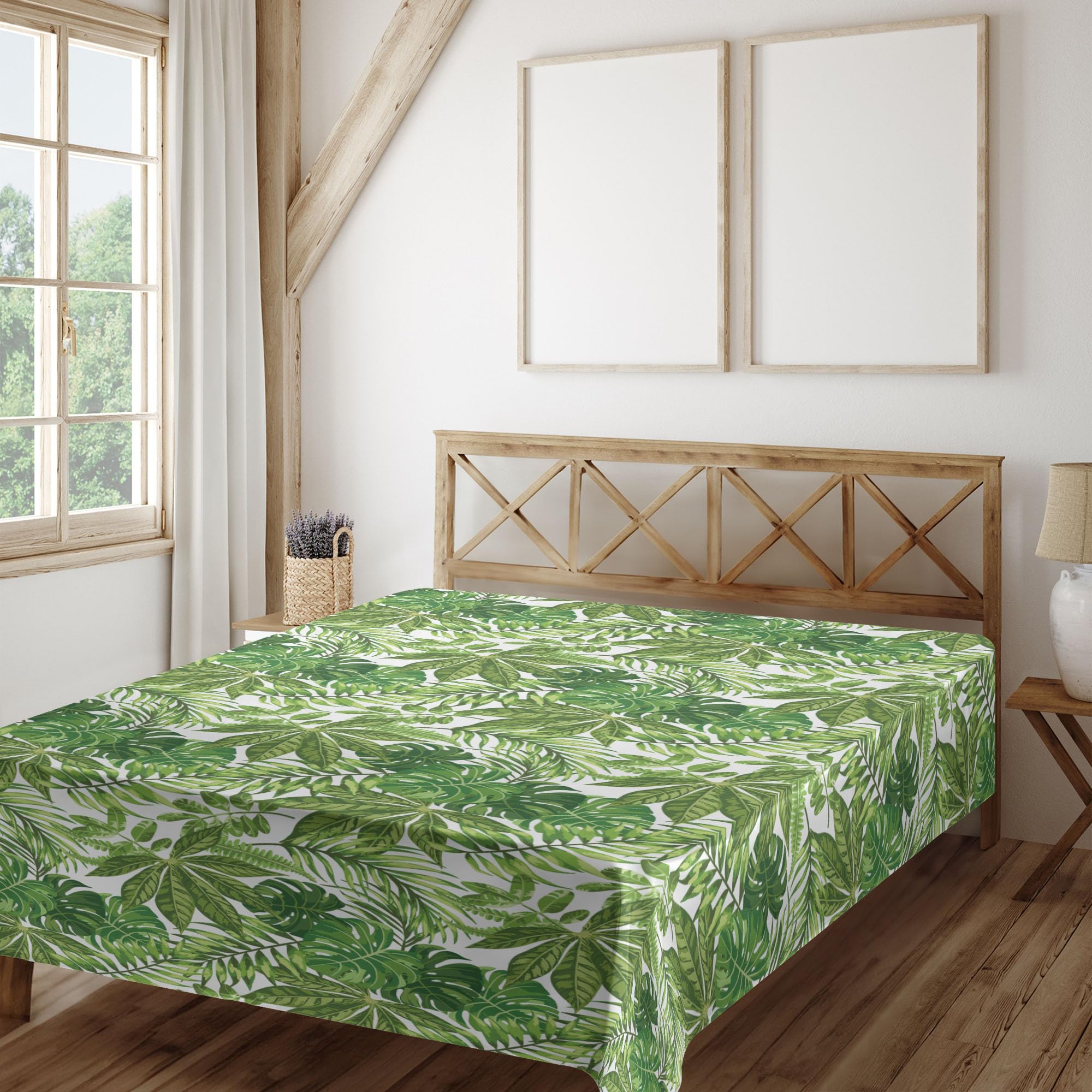 Ambesonne Palm Leaf Flat Sheet, Mix of Jungle Foliage Leaves Madagascar Aloha Botanical Forest Plant, Soft Comfortable Top Sheet Decorative Bedding 1 Piece, King Size, Green Olive Green White