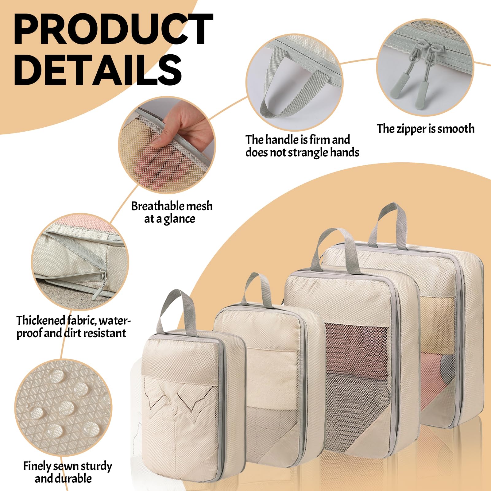 Pochette Pour Valise Set De 8 Organisateurs Valise - Cubes De Compression Voyage - Nylon Imperméable - Pour Vêtements, Chaussures, Cosmétiques - Gris Kit Organisation Bagage