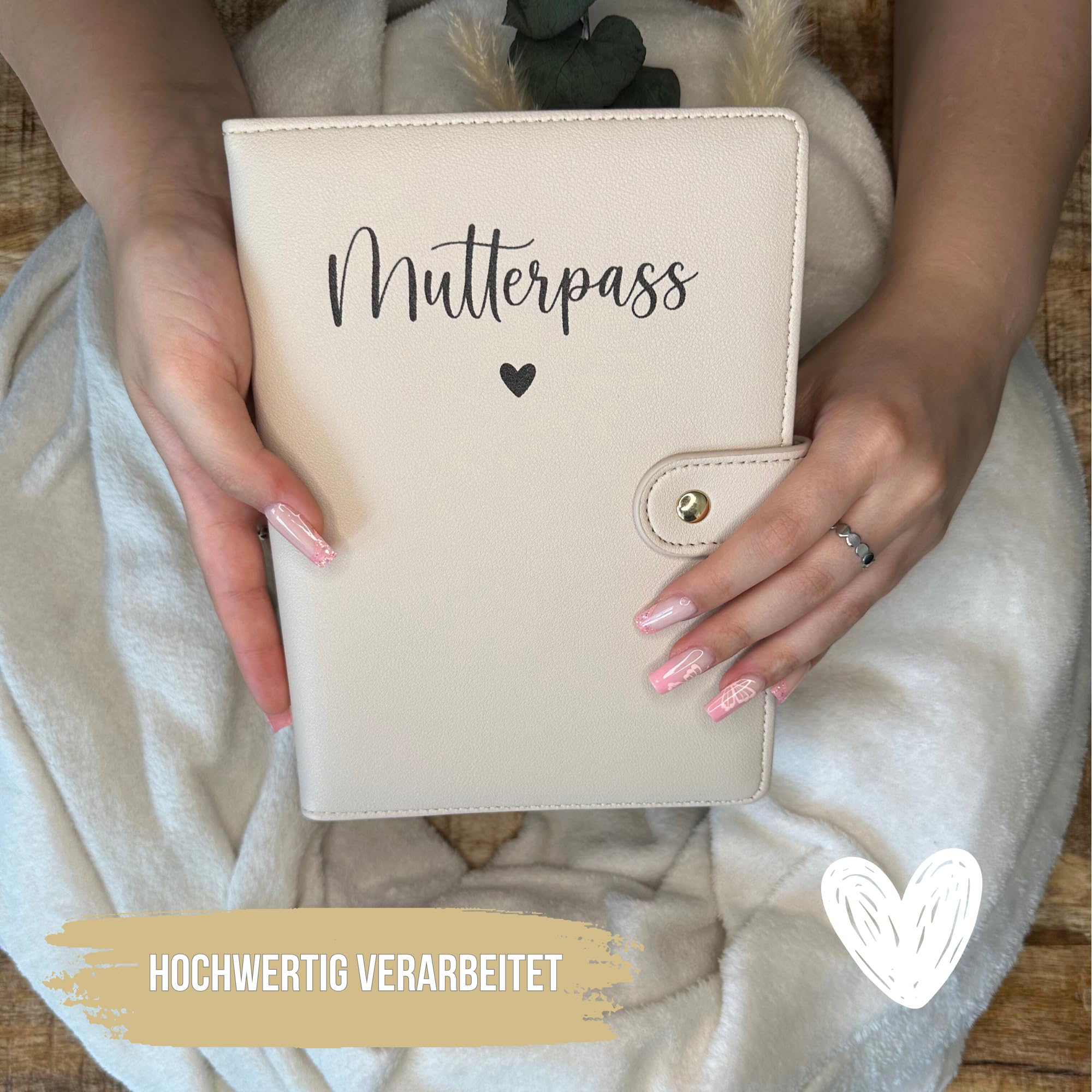 Premium Mutterpasshülle aus Kunstleder für deutschen Mutterpass - mit Fächer für Ultraschallbild, Impfpass, Versichertenkarte - hochwertige Mutterpass Schutzhülle
