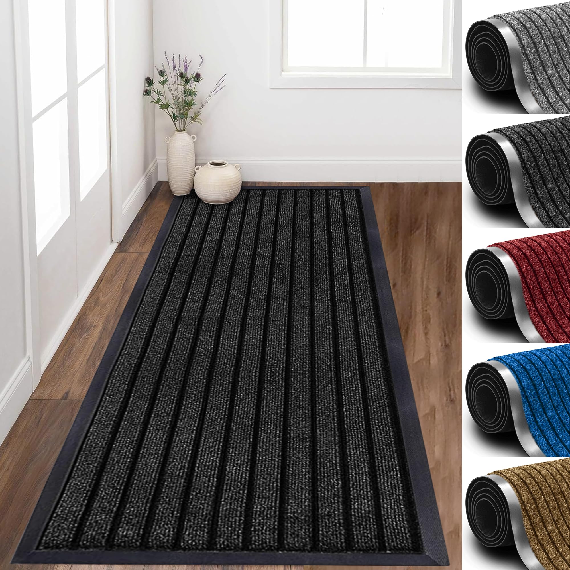Imperial Rooms Black Door Mat Non Slip – Rubber mat 80x150cm Machine Washable Door Matts indoor Dirt Trapper Super Absorbent Door Mats Outdoor — image 1