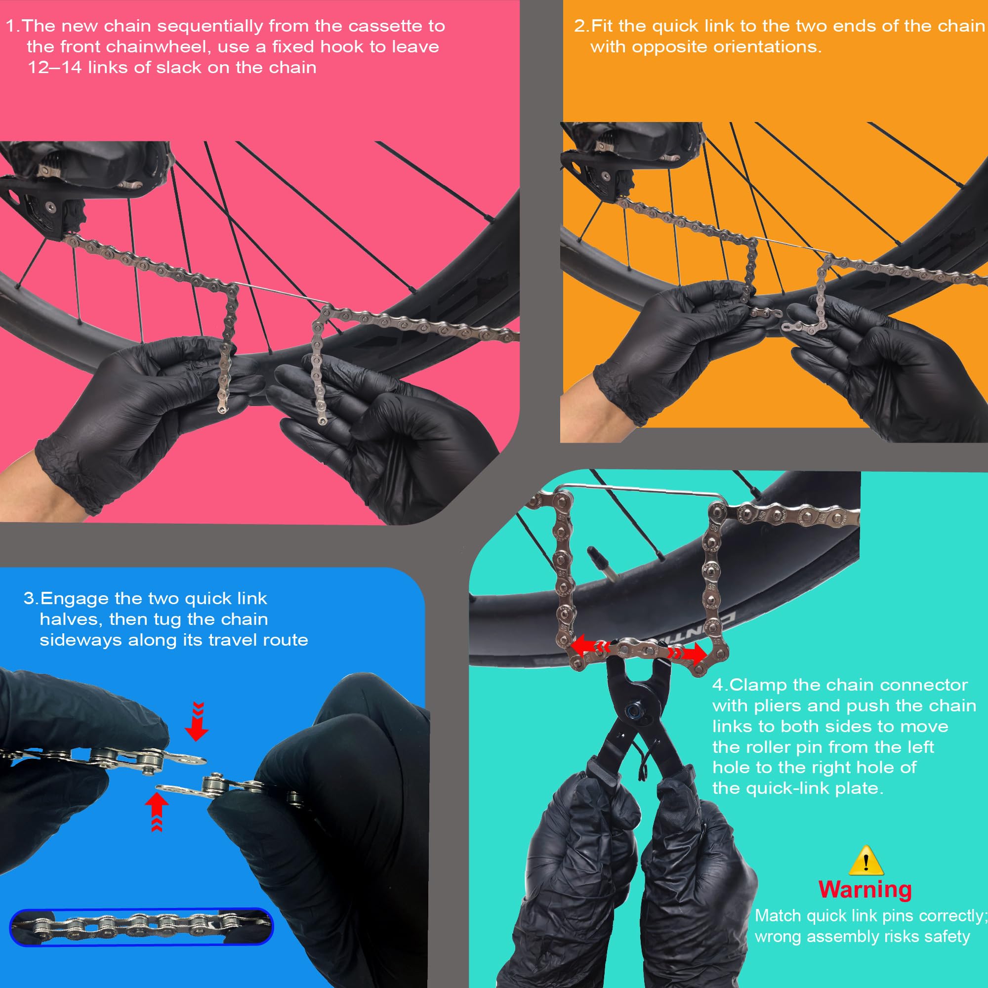 Chaîne de vélo pour vélo de route, VTT, vélo de ville, BMX et e-bike (avec moteur moyeu) avec 6/7/8 vitesses, 126 maillons avec boucle à dégagement rapide, coupe-chaîne (kit chaîne de vélo 6/7/8