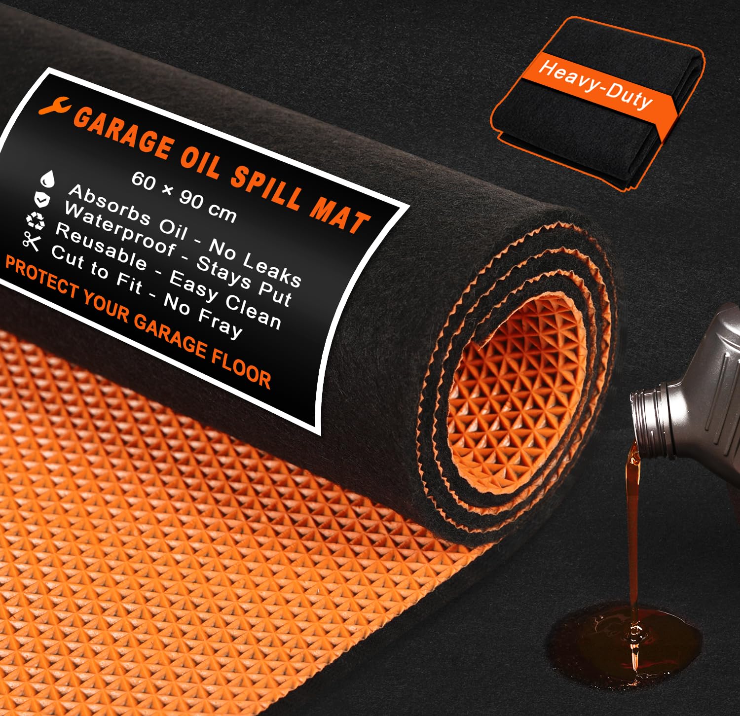 Aothia Ölsaugmatte 60x90cm 4mm Wasserdicht Für Auto Motorrad | 4mm doppelschichtiges Polypropylen absorbiert Öl;Wasserdichte Gummibasis schützt den Boden vor Flüssigkeitsflecken;Schneidbar