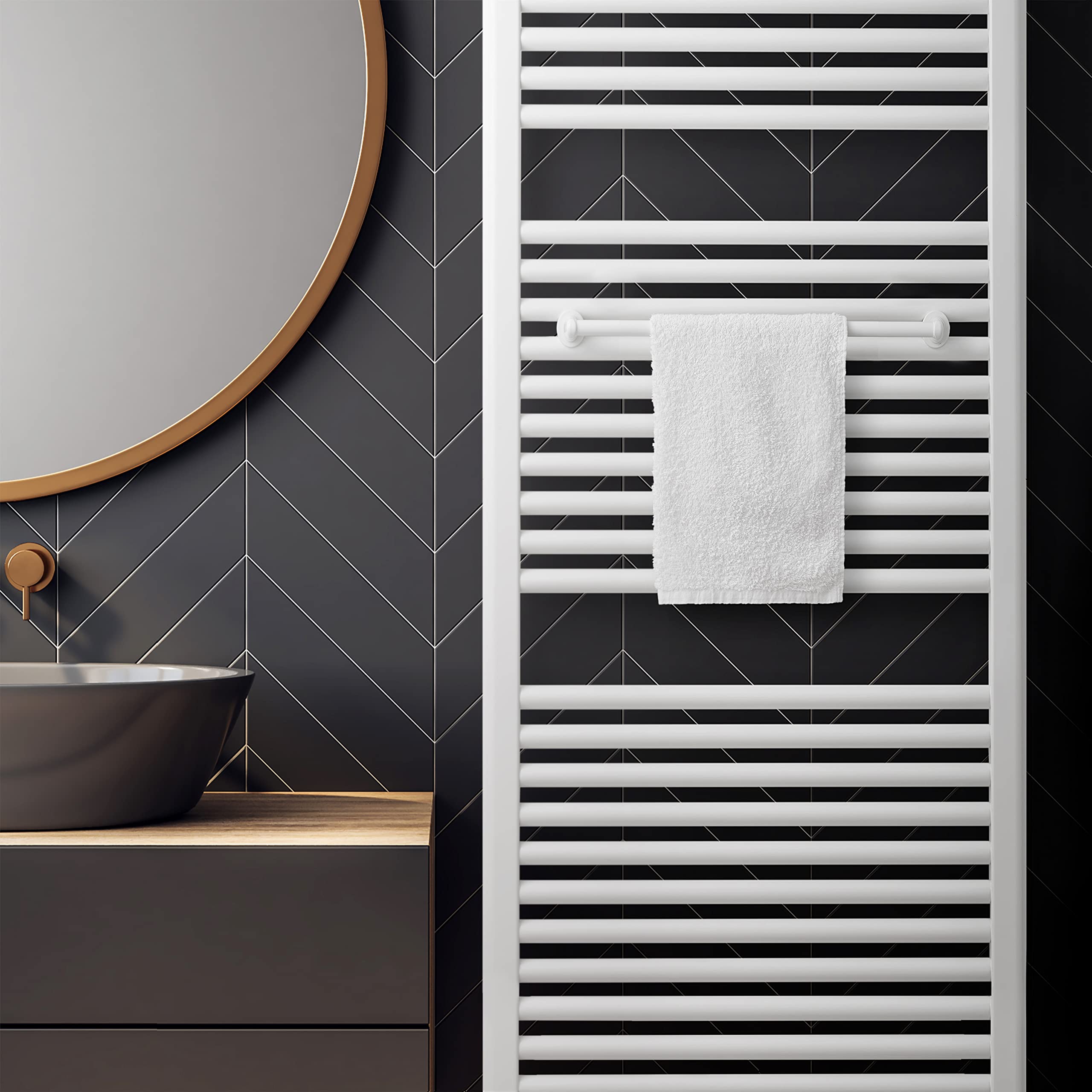 Porta Asciugamani Bagno per Termosifone scaldasalviette. Accessorio Autoavvitante Senza Fori. Appendi Asciugamani per radiatore scaldasalviette - bianco