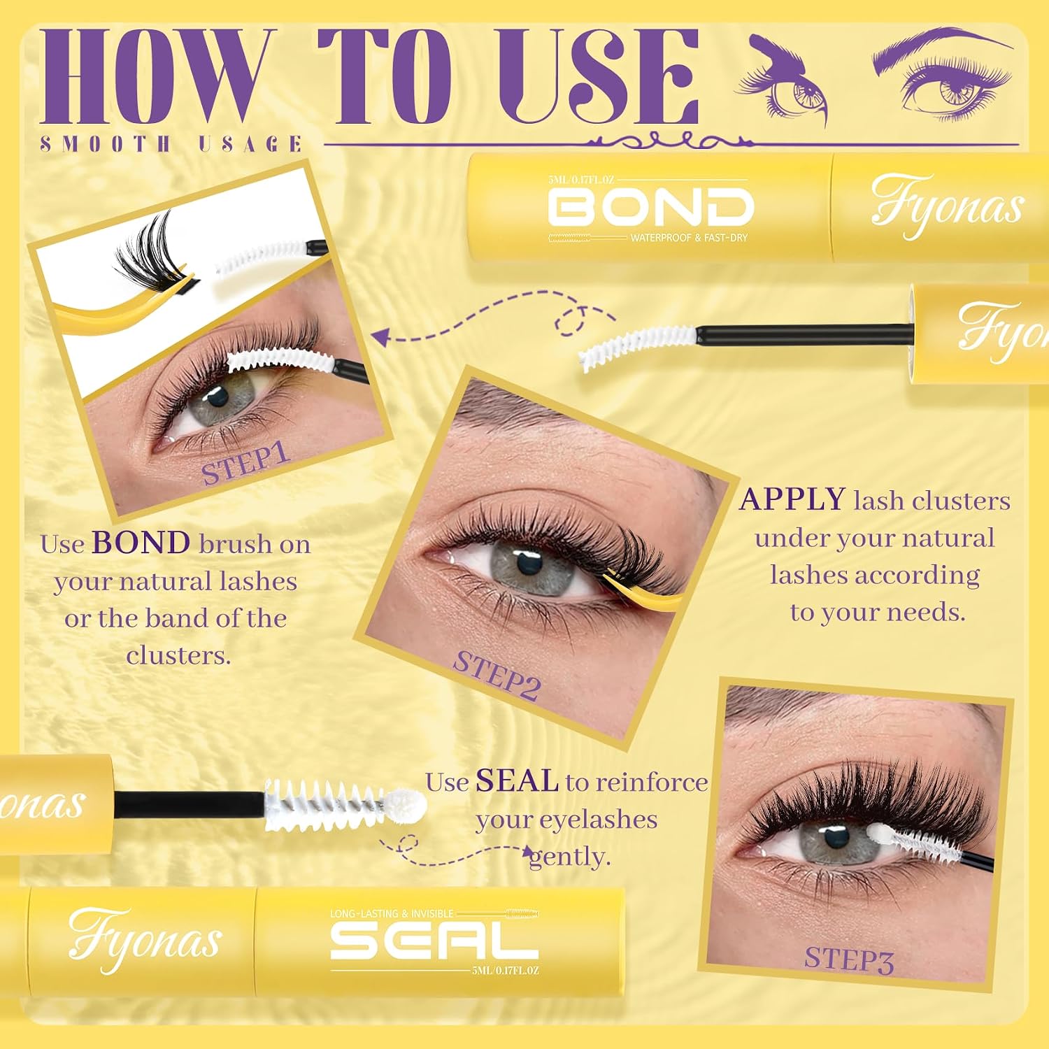 Lash Bond and Seal Waterproof Long Lasting 2 in 1 Cluster Lash Glue for Eyelash Extensions Strong Hold Non-Irritating Individual Eyelash Glue for DIY at Home(White,10ml)