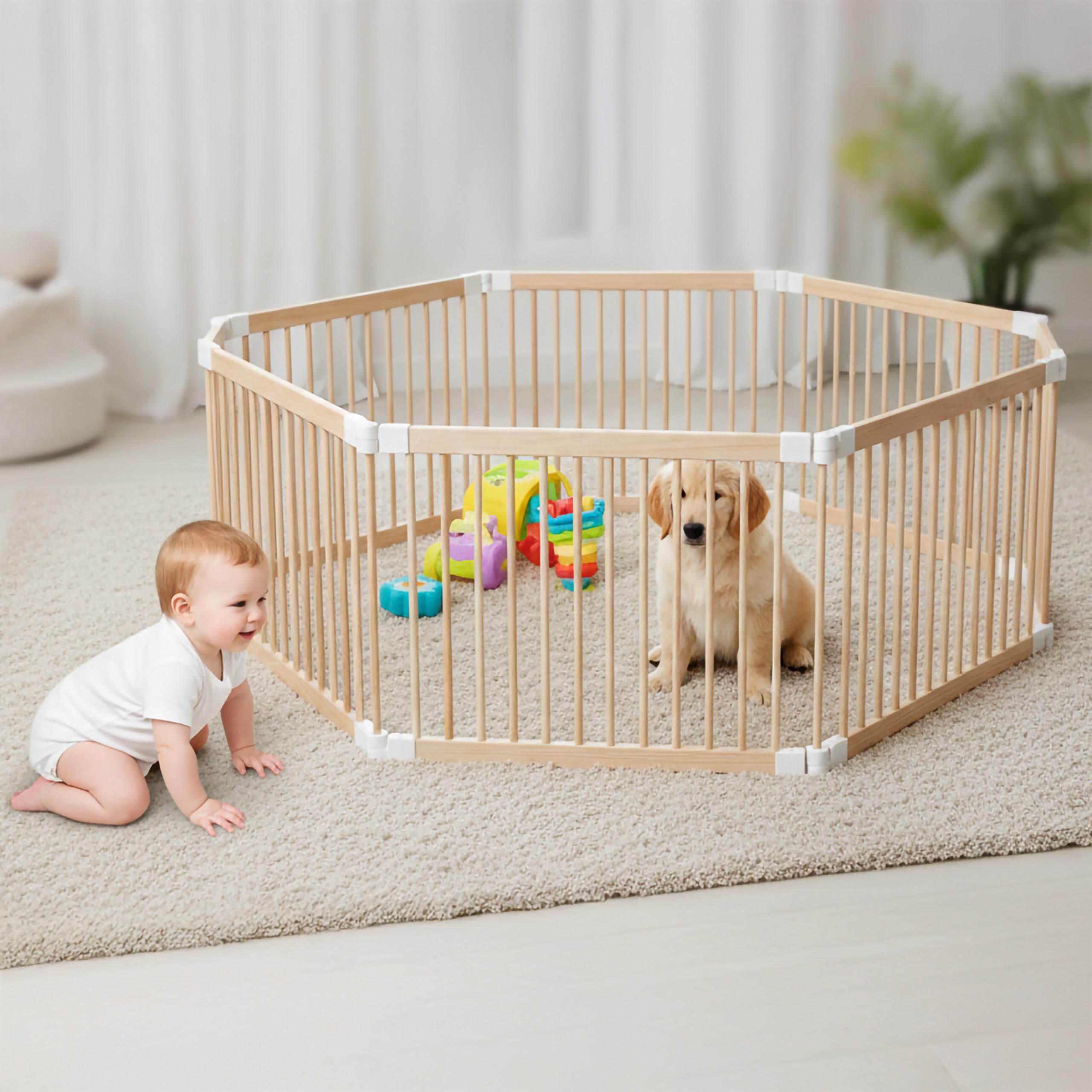 Parc pour bébé Relaxdays, Parc Flexible avec Porte, 8 Panneaux H x L : 61 x 84,5 cm, Aire de Jeu sécurisée, Bois de pin.
