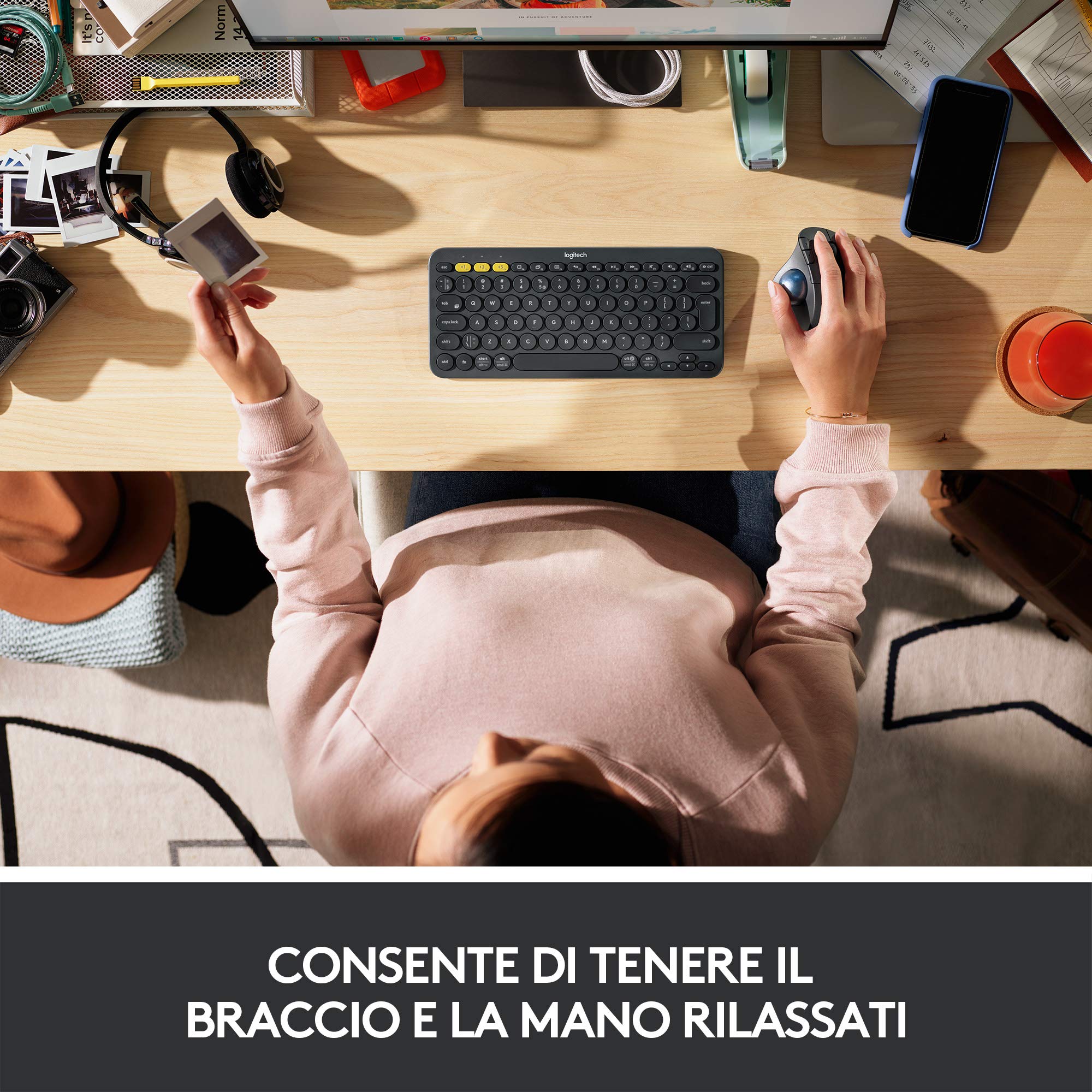 Logitech Ergo M575 Mouse Trackball Wireless - Facile Controllo Con Il Pollice, Tracciamento Fluido, Per Windows, Pc E Mac, Con Bluetooth E Usb, Nero, 10 x 4.8 x 13.4 cm 145 grammi