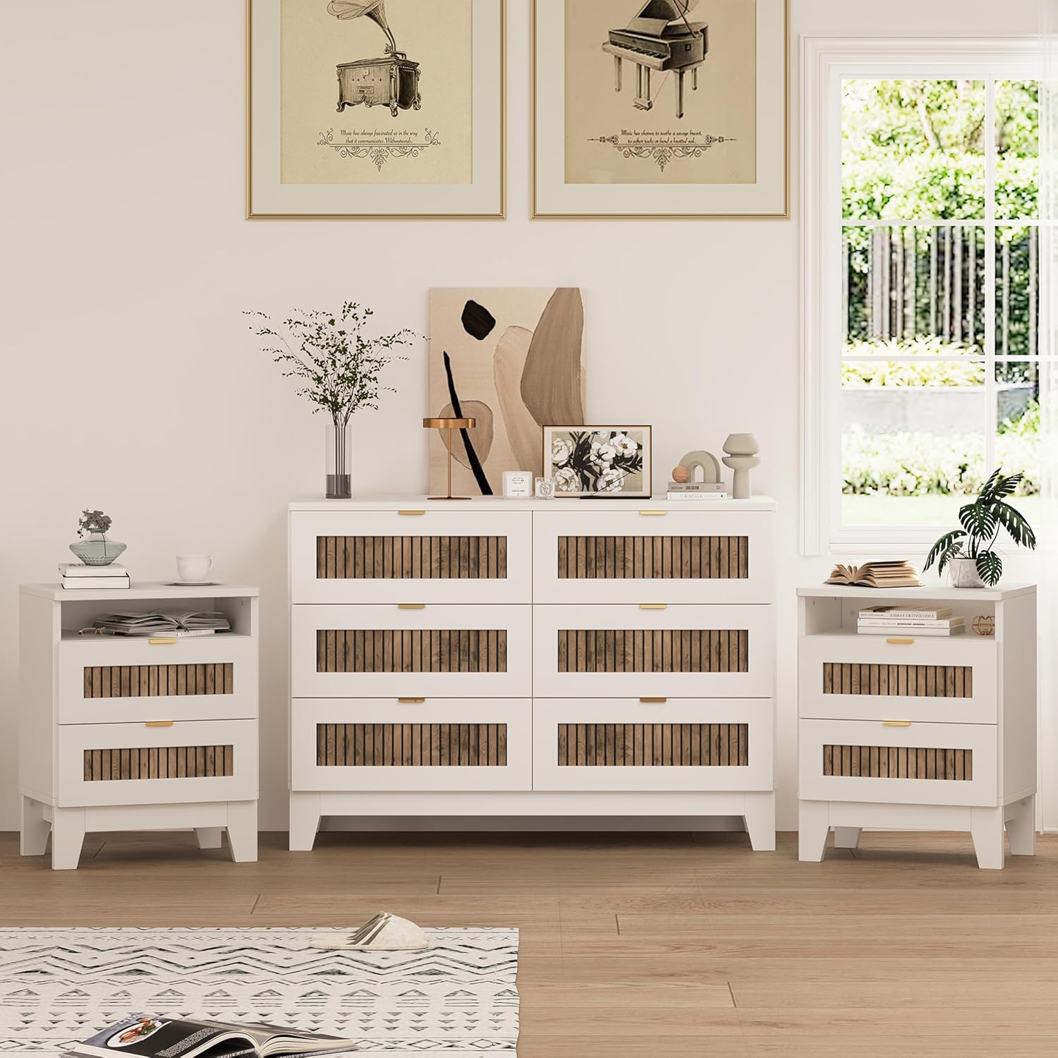 THINK 30 Farmhouse Dresser and Nightstand Set 3 Piece for