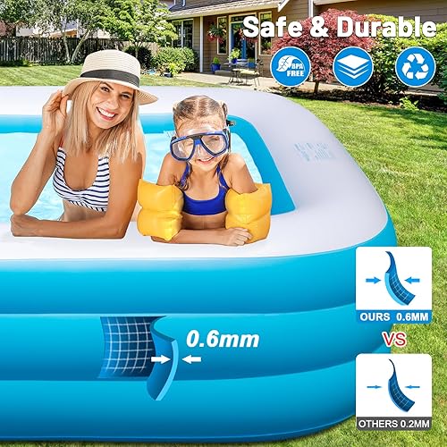 Miniatura 5 de Piscina inflable con luz, 145 x 74 x 22 pulgadas, piscina inflable familiar solar para niños, adultos, familia, piscina grande para niños, piscina