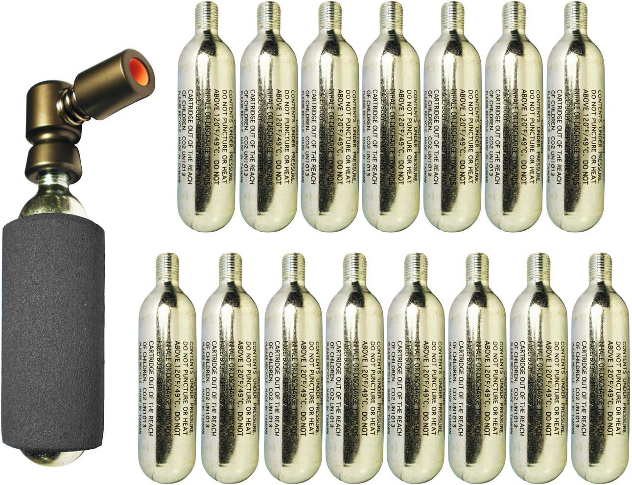 KRONYO Co2 pump 2in1 Presta & Schrader PUSH 'n GO Valve Compatible with 15 x CO2 Cartridges Included