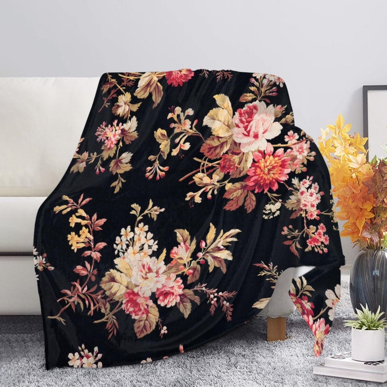 TOADDMOS Peony Print Comfy Blanket Vintage Flower Peonies Soft Cozy Micro Blankets for Couch Sofa Bed Art Floral All-Season Flannel Throw Blanket Home Decoration Coverlet