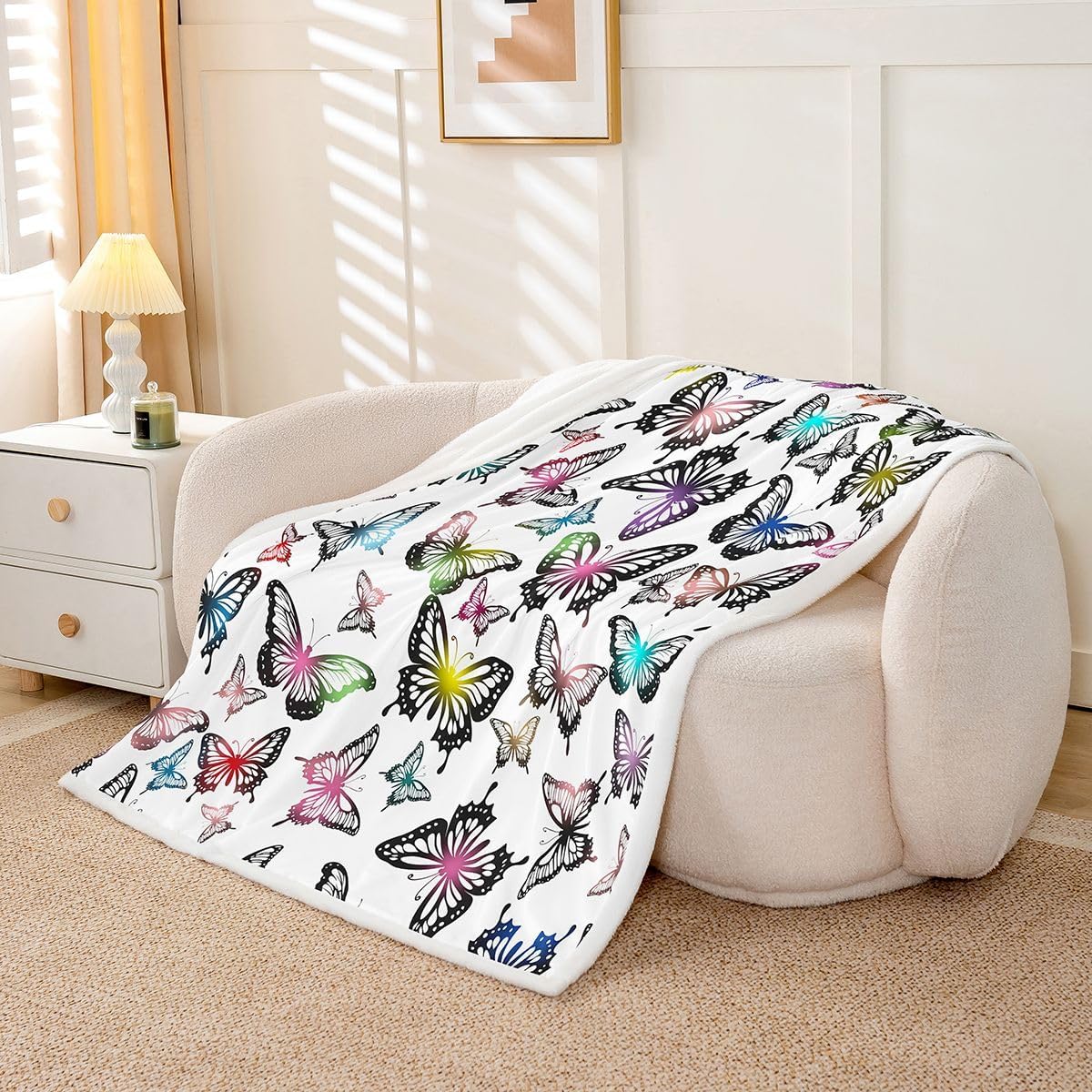 jejeloiu Girls Butterfly Fleece Throw Blanket Baby 30"x40" Kids Coloful Sherpa Blanket Plush Fuzzy for Bed Couch Chair Living Room, Girls Butterfly Bed Blanket Aesthetic Room Decor