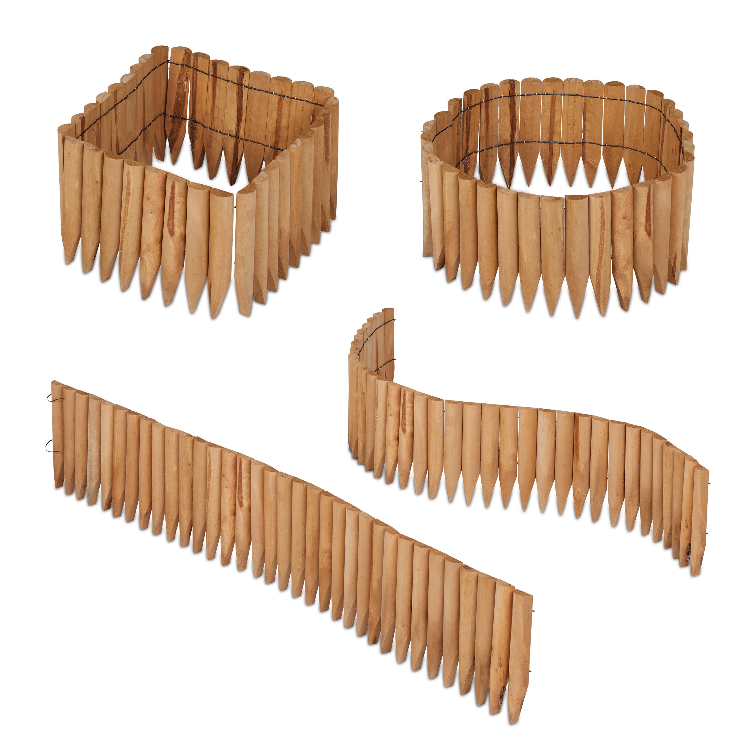Relaxdays Rasenkante Holz, Beetbegrenzung, HBT: 20x120x2 cm, Flexibler Steckzaun, Umrandung für Beet oder Rasen, Natur