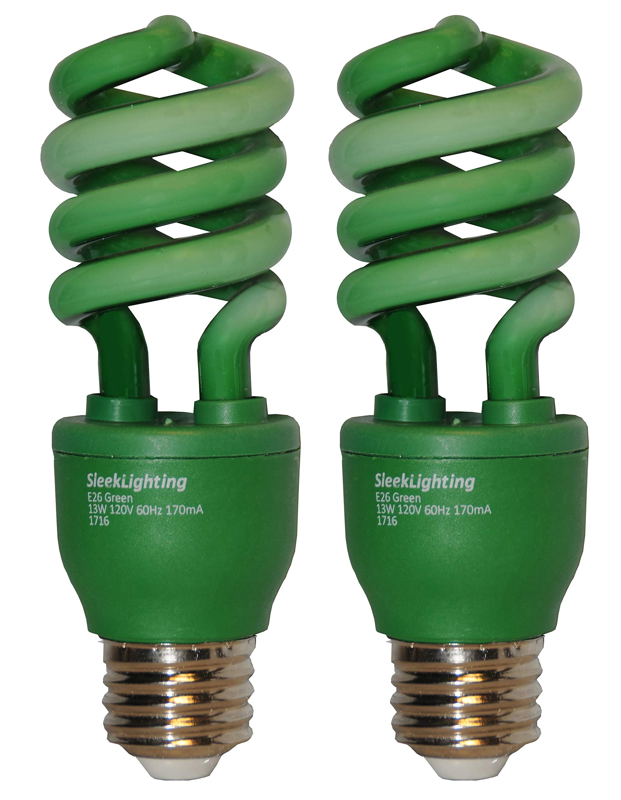 SLEEKLIGHTING13 Watt Green Spiral CFL Light Bulb- UL approved- General Purpose Spiral CFL Green Light Bulbs - 120Volt, E26 Medium Base. (Pack of 2)