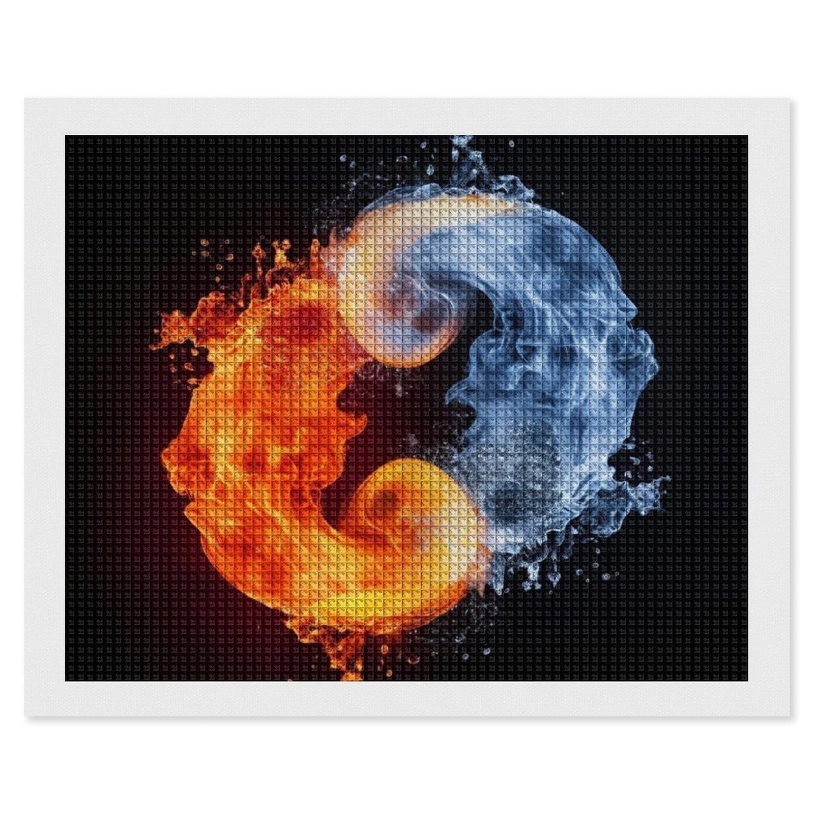 Yin Yang Fire Water Diamond Art Kits for Adults, DIY 5D Diamonds Painting Kits for Beginner, Round Full Drill Diamond Dots Painting, 16"x20" Diamonds Pictures Gem Art and Crafts Wall Decor