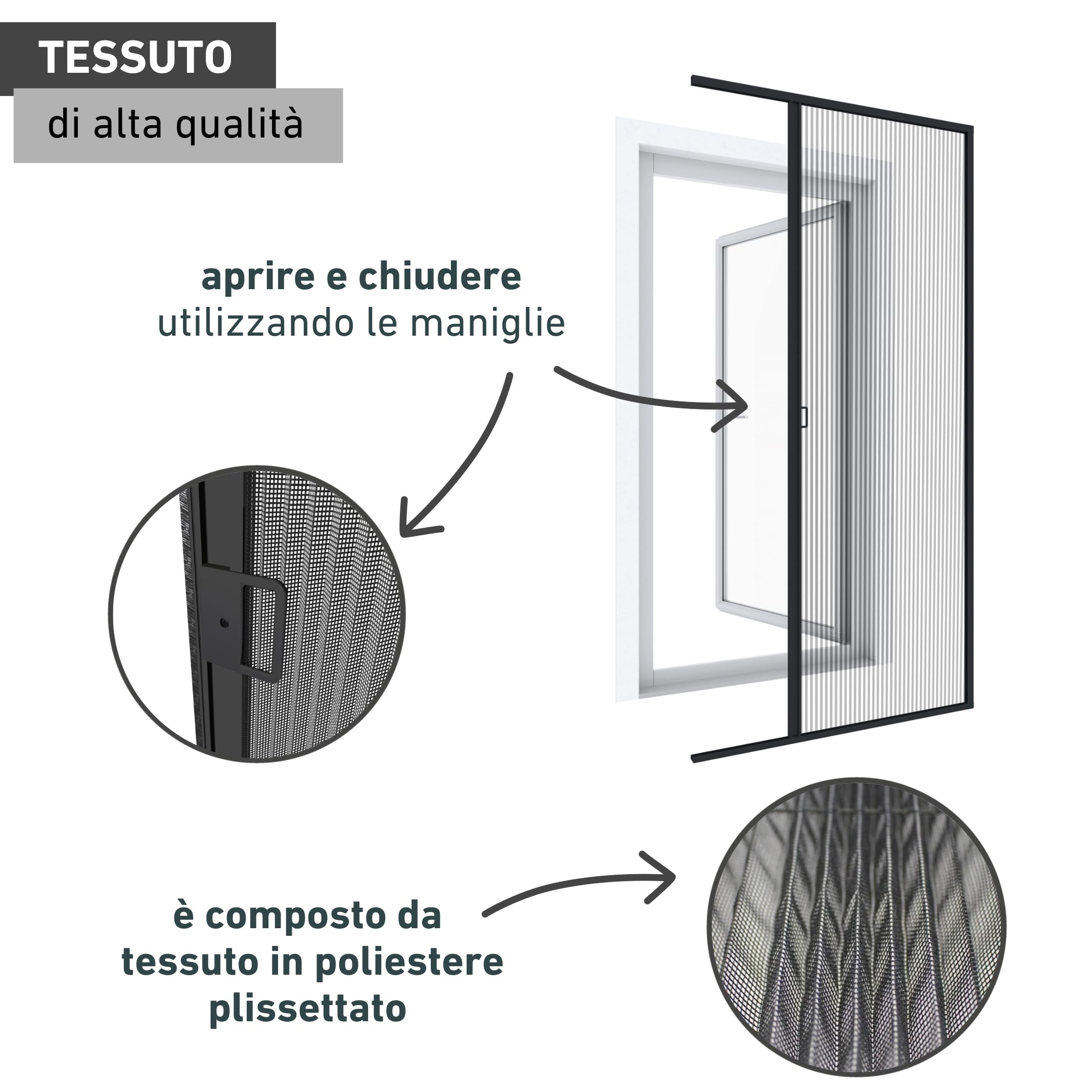 Windhager Porta Plissettata antiinsetti Expert, Telaio in Alluminio per Porte, accorciabile singolarmente, 240 x 120 cm, Antracite